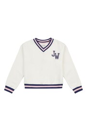 Jack Wills Oversized Cream V-Neck Varsity Sweatshirt - Image 7 of 8