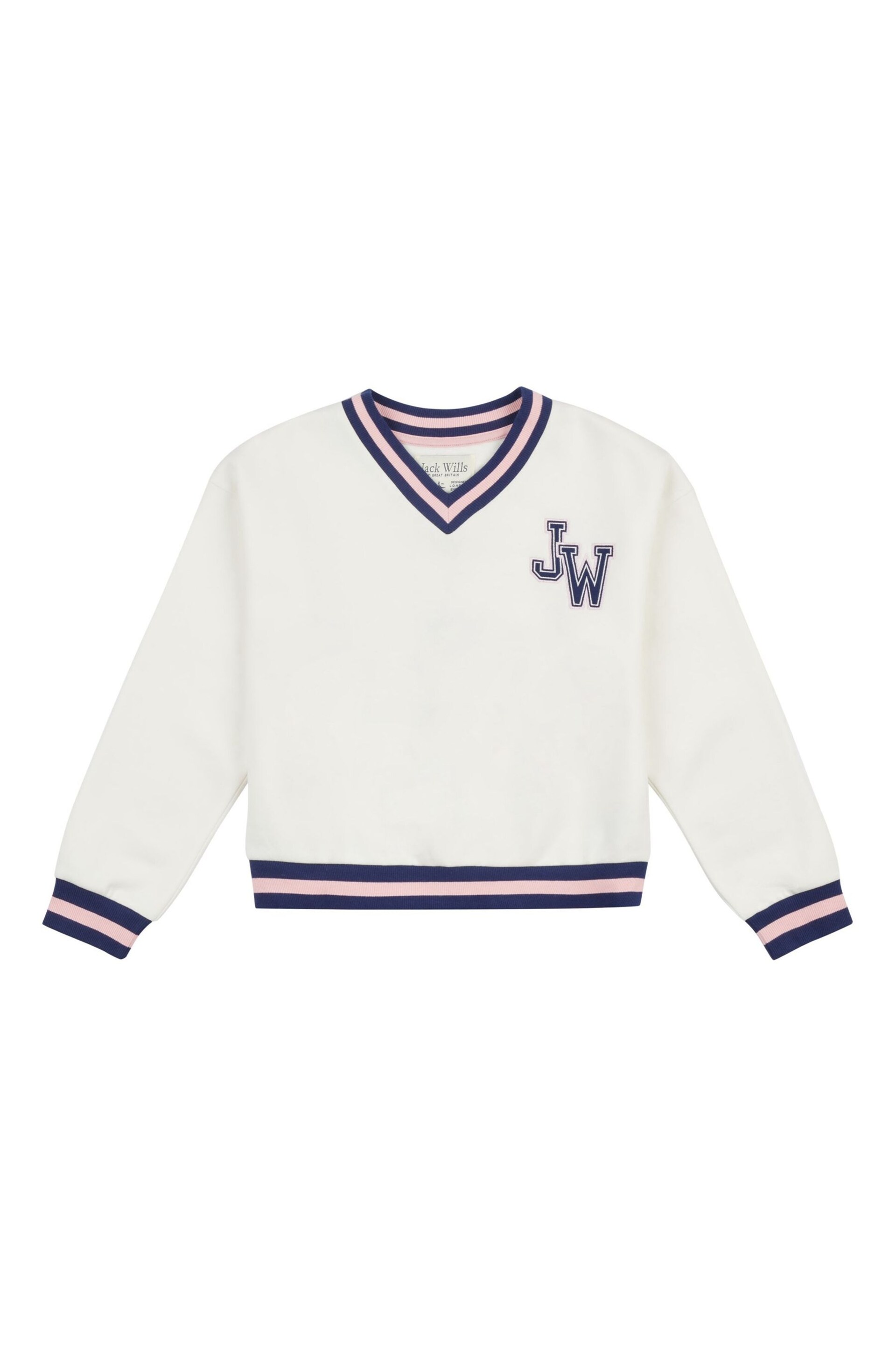Jack Wills Oversized Cream V-Neck Varsity Sweatshirt - Image 7 of 8