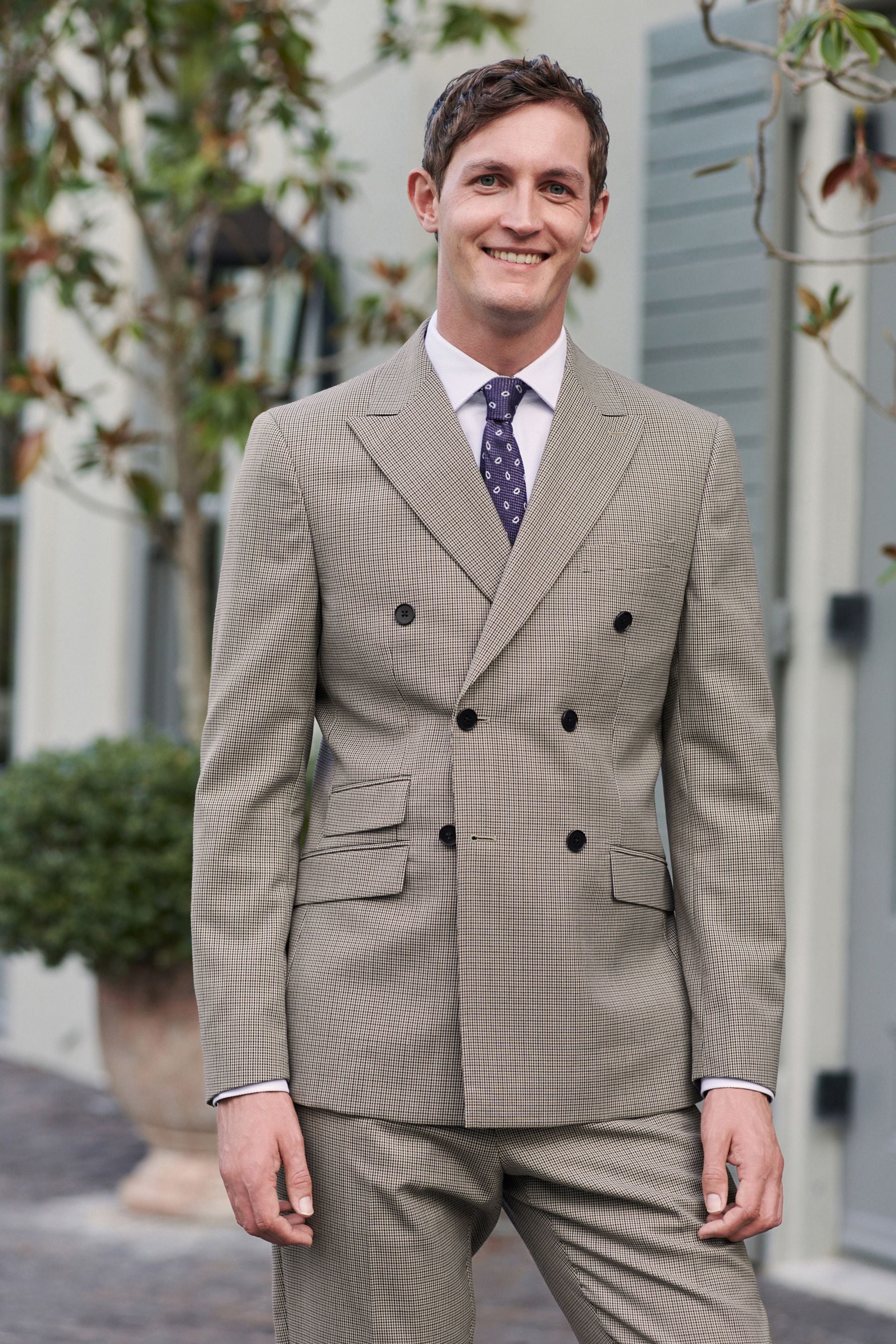 Buy Taupe Brown Double Breasted Wool Blend Check Suit Jacket from Next Luxembourg