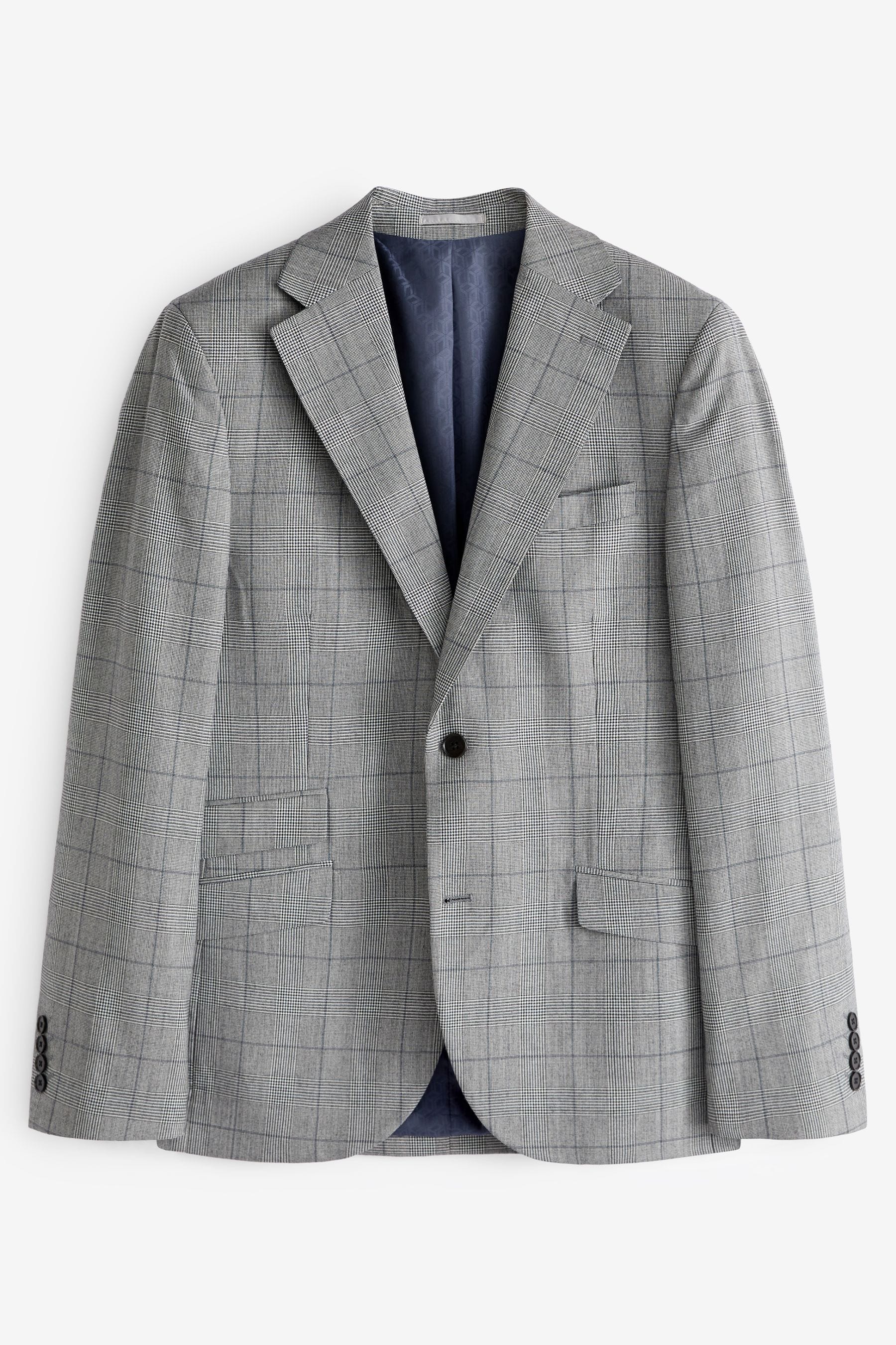 Buy Mid Grey Tailored Fit Wool Blend Check Suit Jacket from Next Luxembourg