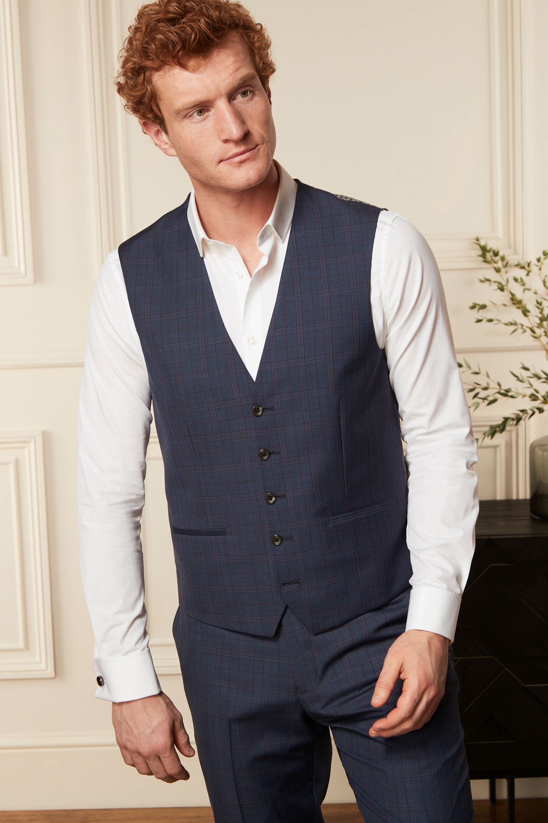 Buy Bright Blue Wool Blend Check Suit Waistcoat from Next Luxembourg