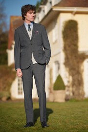 Navy Blue Tailored Wool Blend Check Suit Jacket - Image 2 of 11