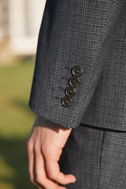 Navy Blue Tailored Wool Blend Check Suit Jacket - Image 4 of 11