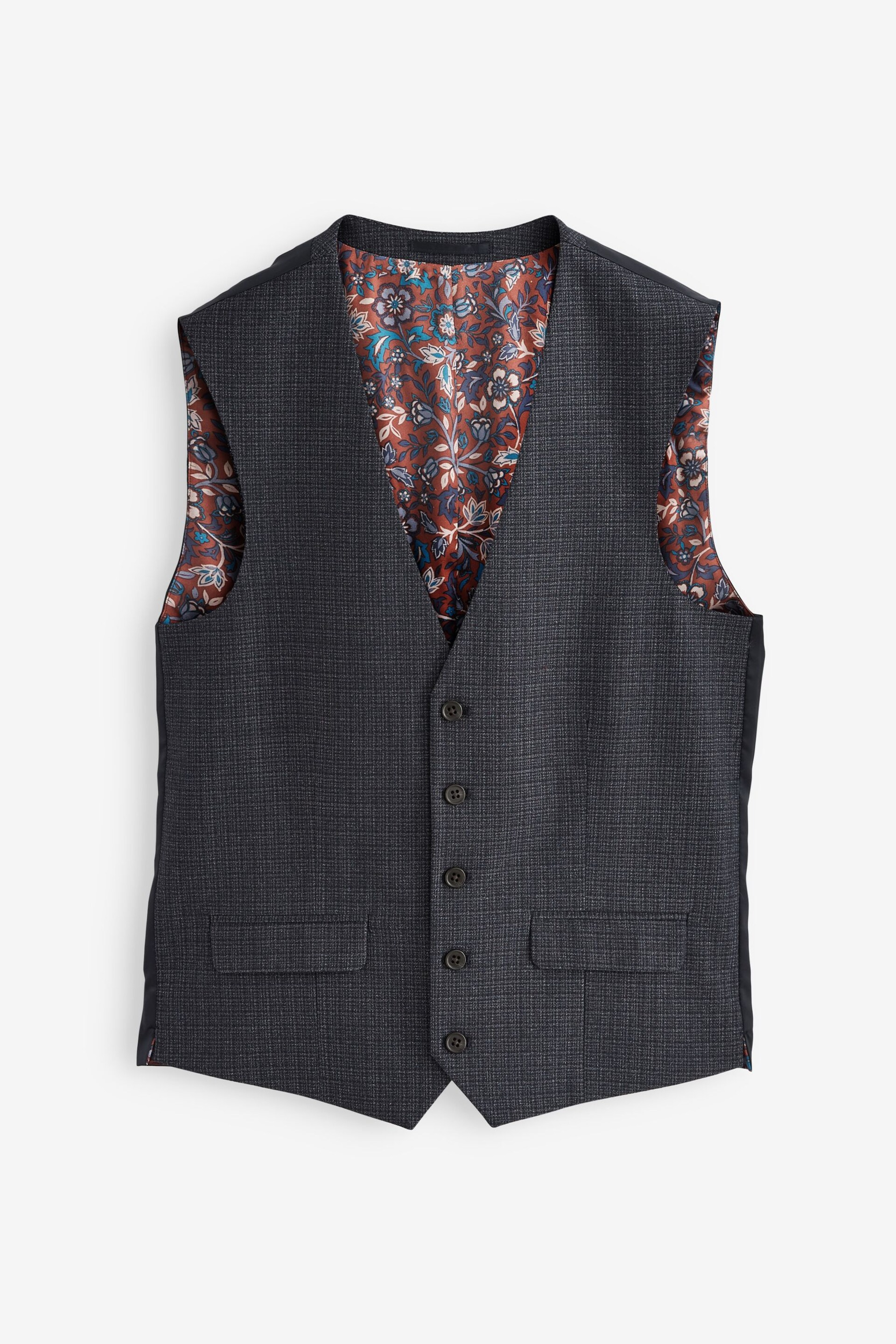 Navy Wool Blend Check Suit Waistcoat - Image 7 of 12