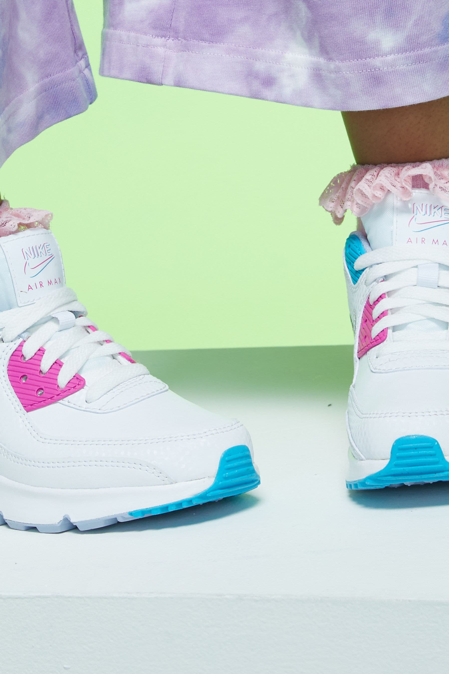 Buy Nike White Blue Pink Air Max 90 Youth Trainers from Next Germany