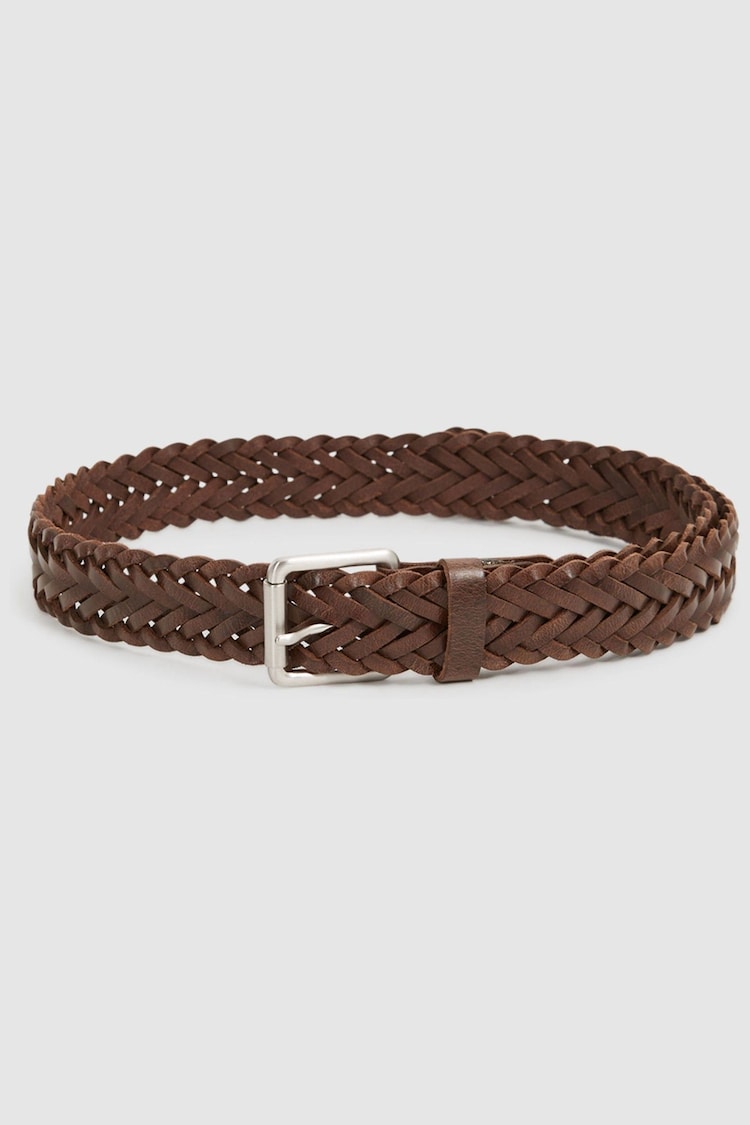 Reiss Chocolate Carlton Woven Leather Belt - Image 6 of 6