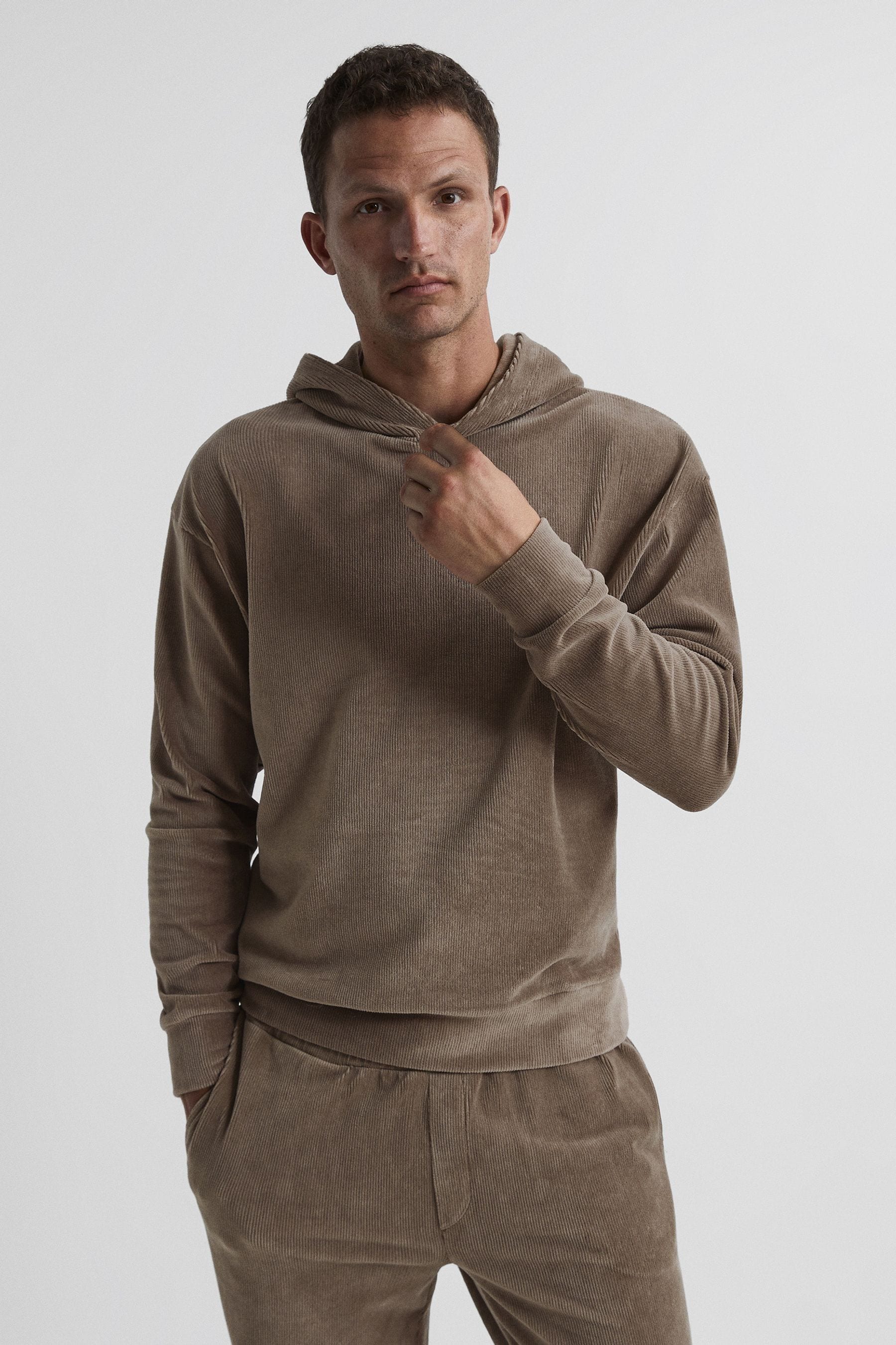Buy Reiss Mocha Luis Velour Cord Hooded Sweatshirt from the Next UK online shop