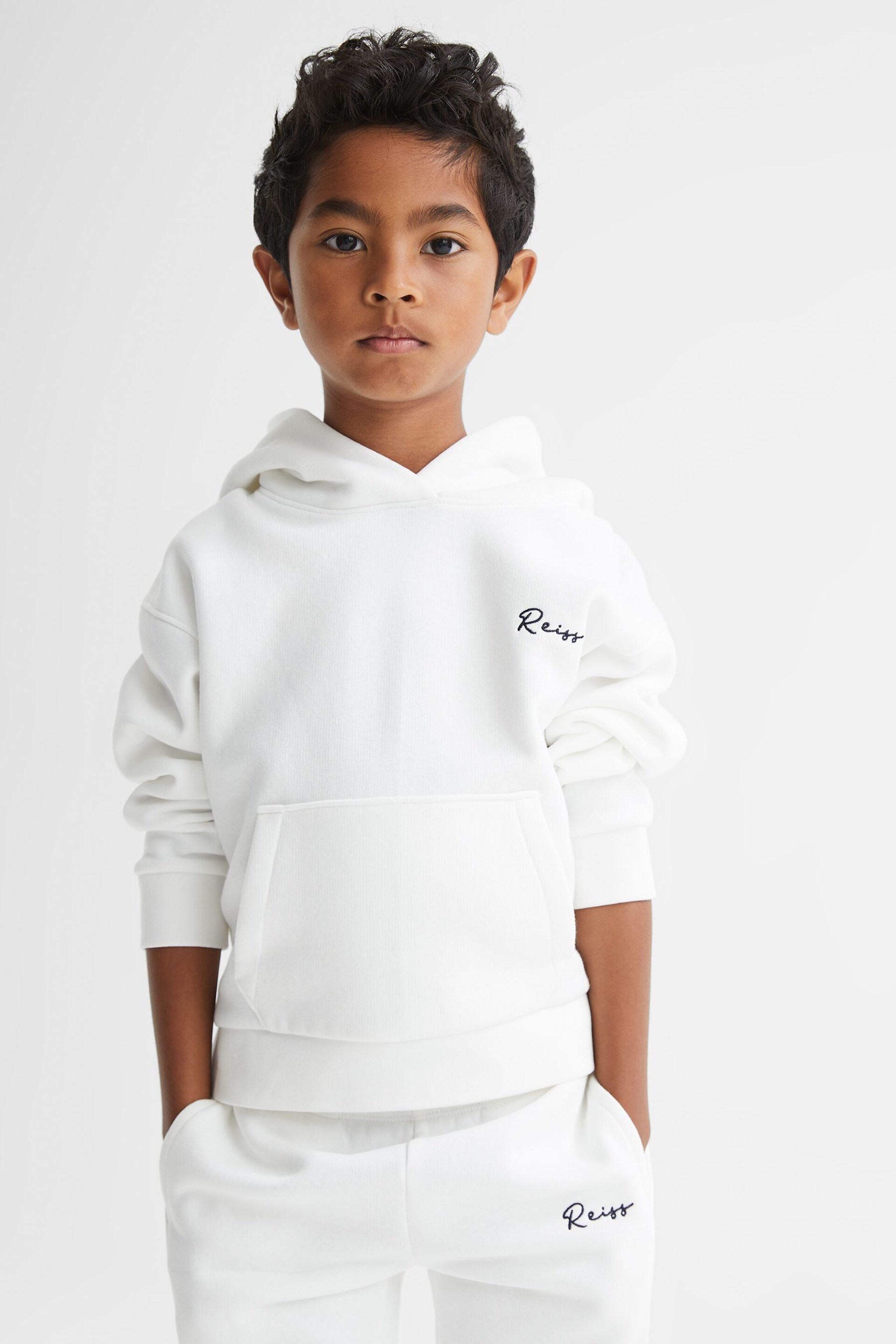 Reiss Ecru Connor Junior Embroidered Jersey Hoodie - Image 3 of 11