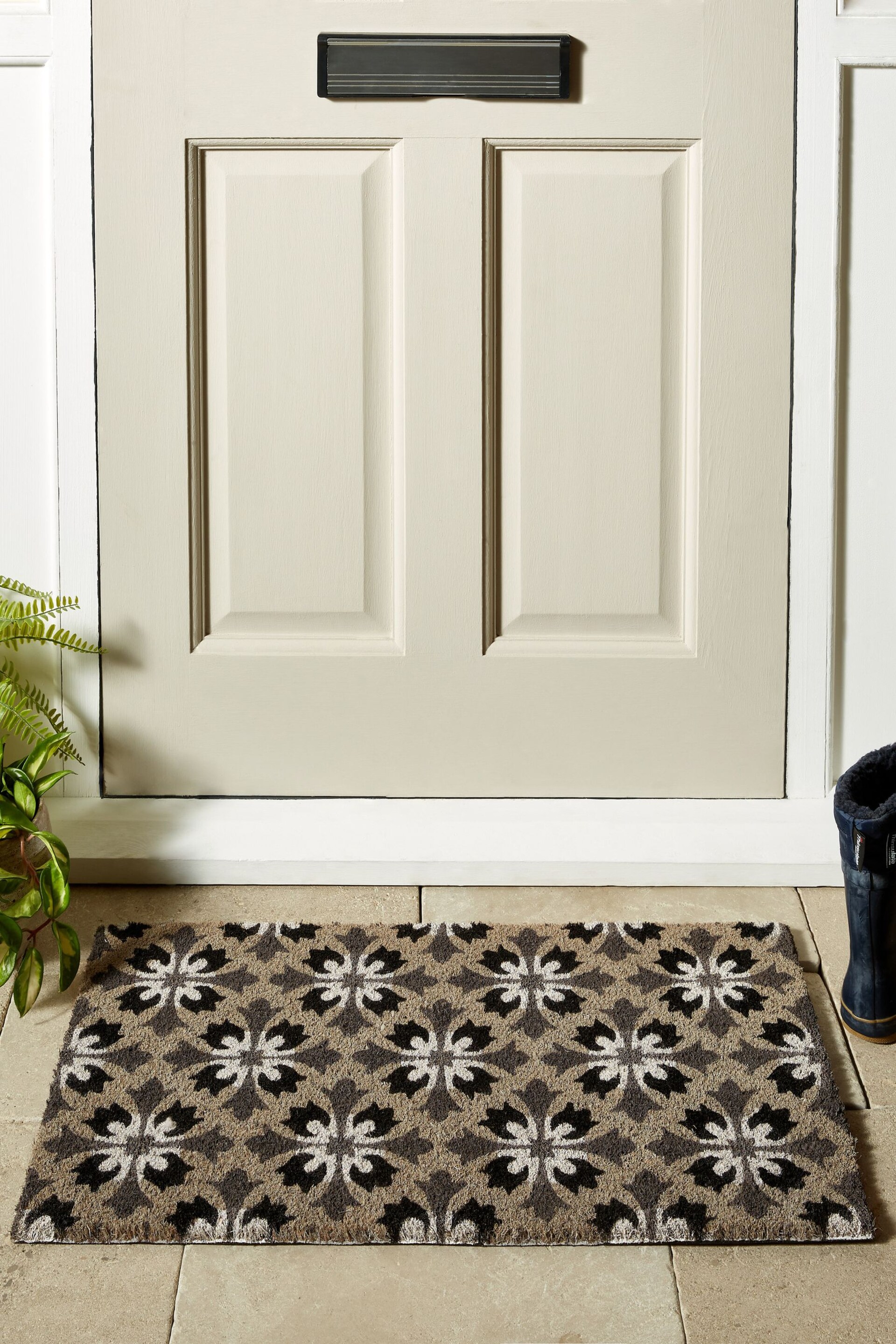Grey Geometric Tile Doormat - Image 1 of 4