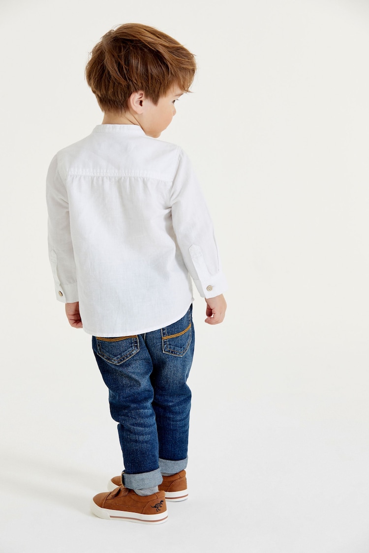 White Grandad Collar Linen Mix Shirt (3mths-7yrs) - Image 2 of 6