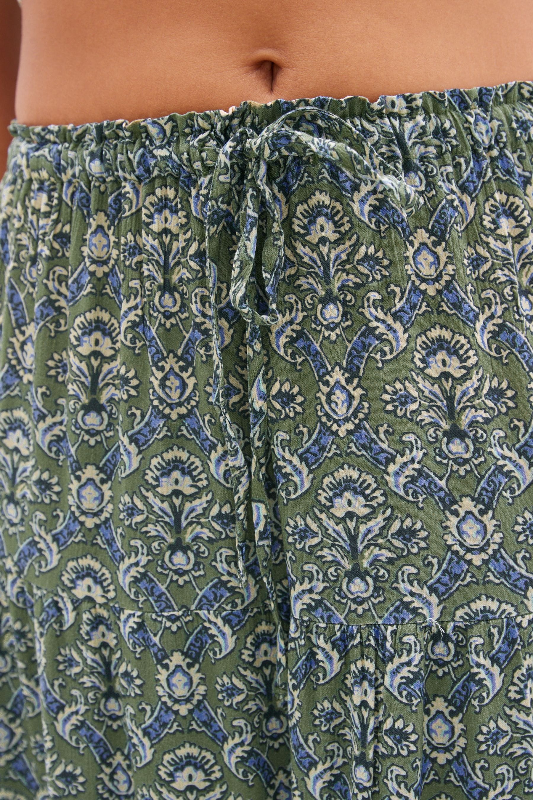Green tiered midi skirt online