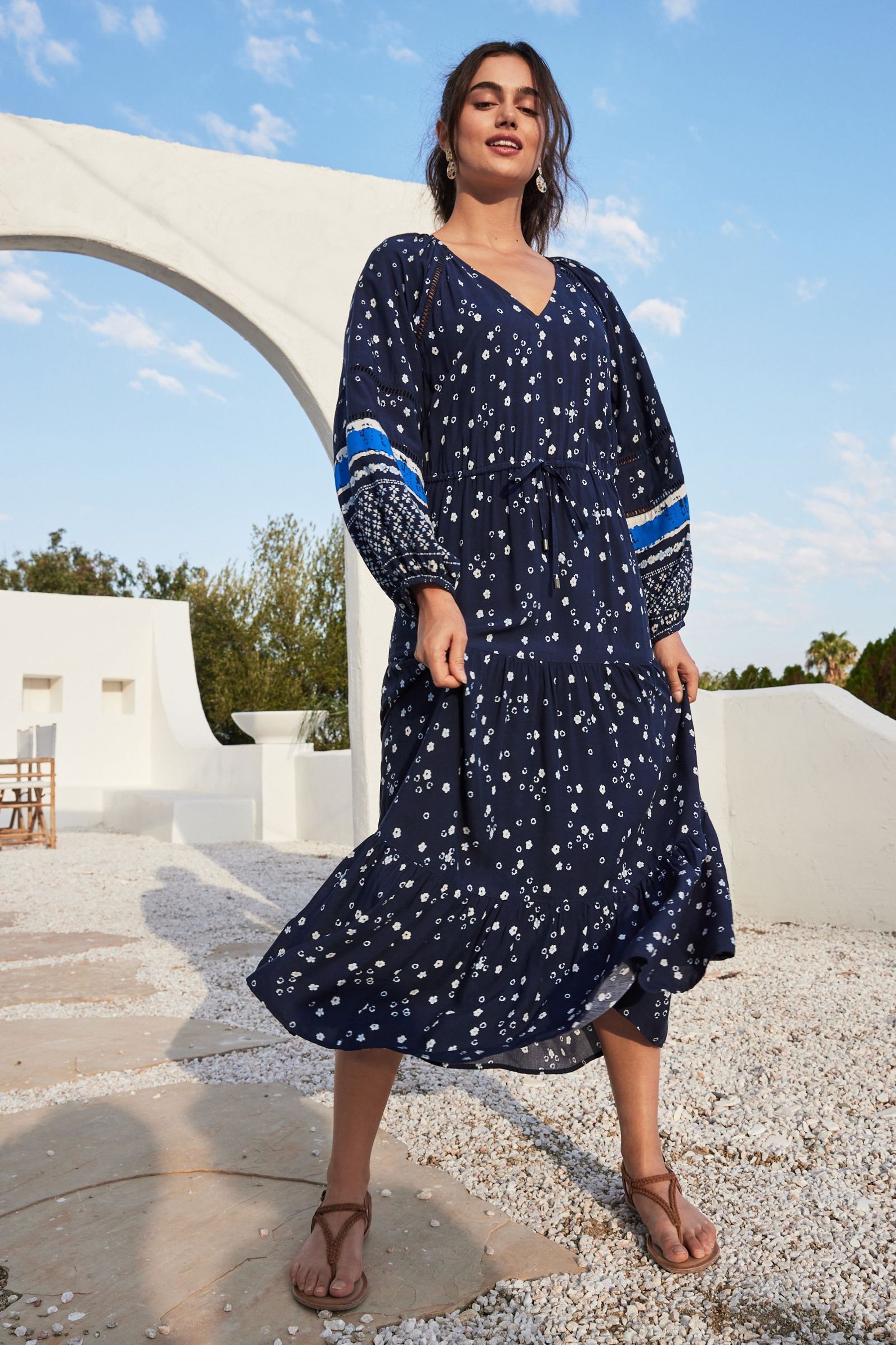 Buy Navy Blue Ditsy Long Sleeve Maxi Dress from Next Luxembourg