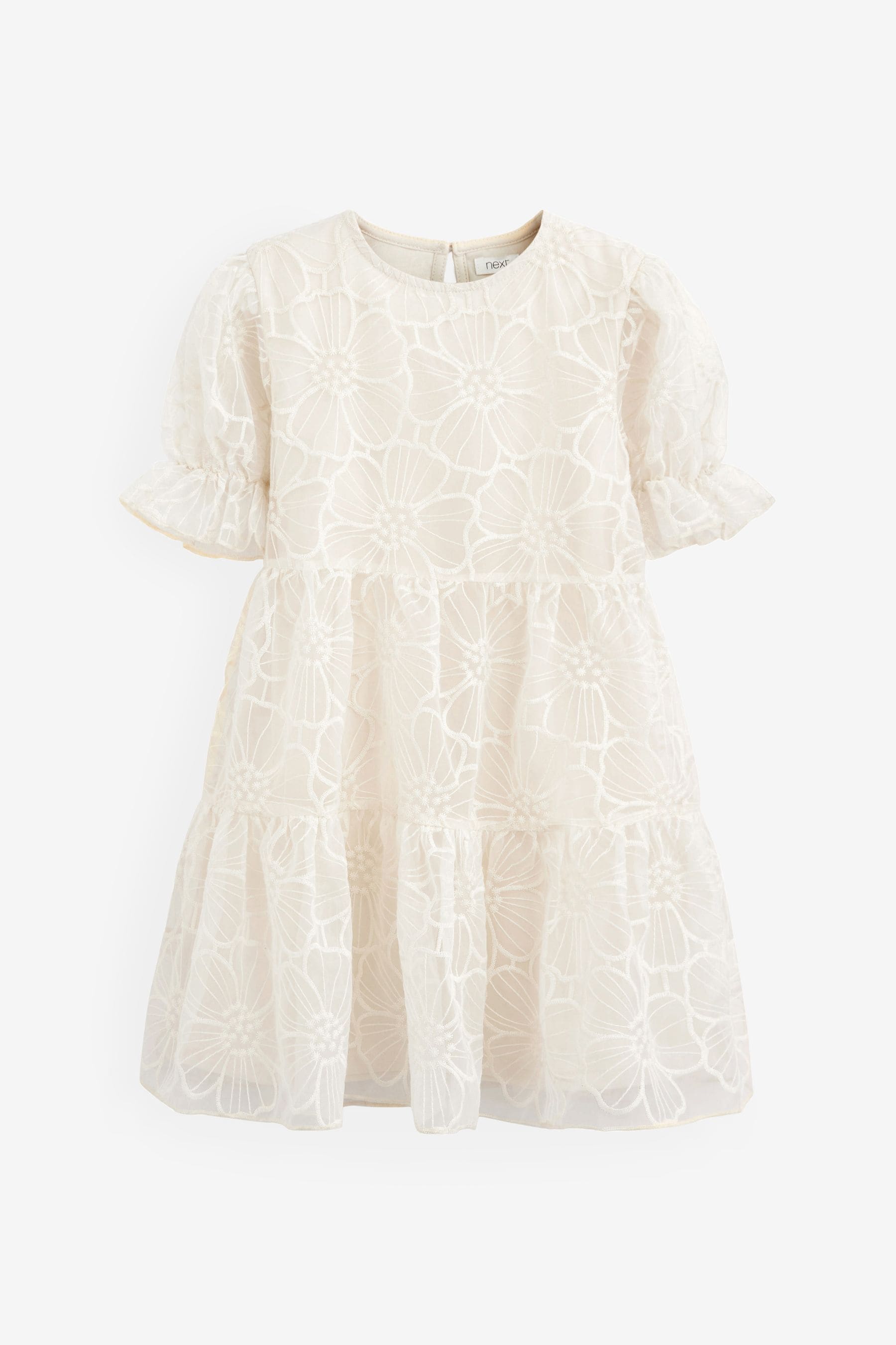 Buy Ecru White Organza Floral Tiered Dress 3 16yrs from Next Luxembourg