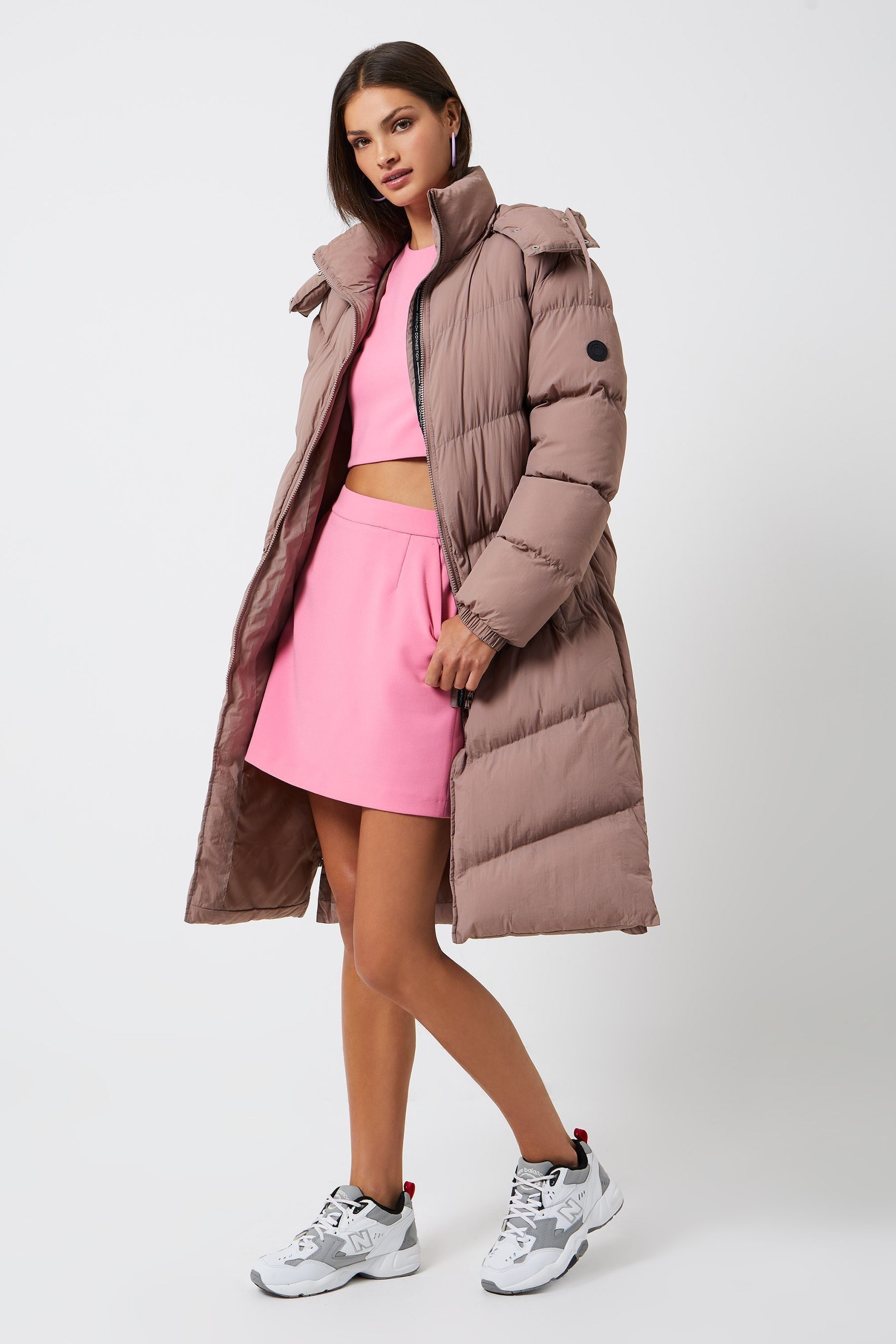 Buy French Connection Coralie Long Hooded Puffer Brown Jacket from Next Luxembourg