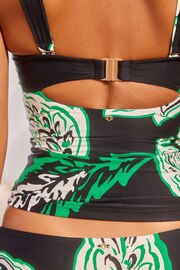 Black/Green Leaf Print Wide Strap Tummy Control Bandeau Tankini - Image 5 of 7