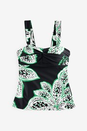 Black/Green Leaf Print Wide Strap Tummy Control Bandeau Tankini - Image 6 of 7