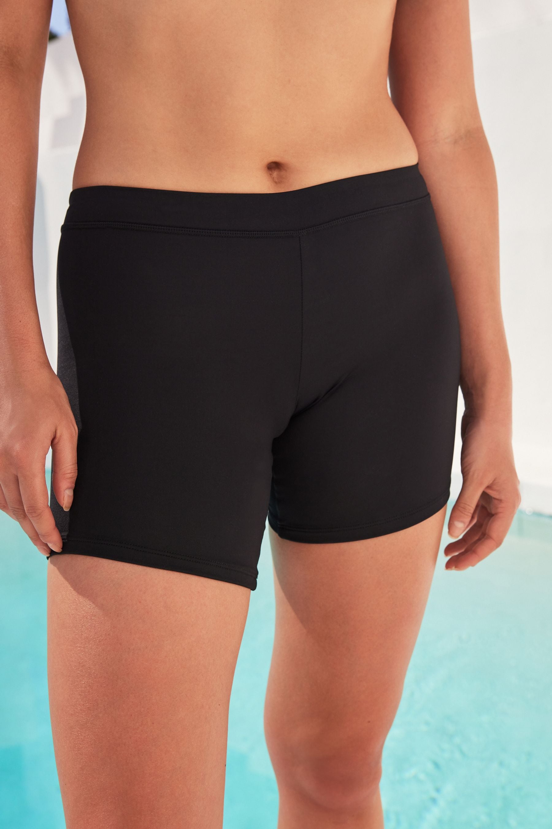 Black Long Length Bikini Shorts