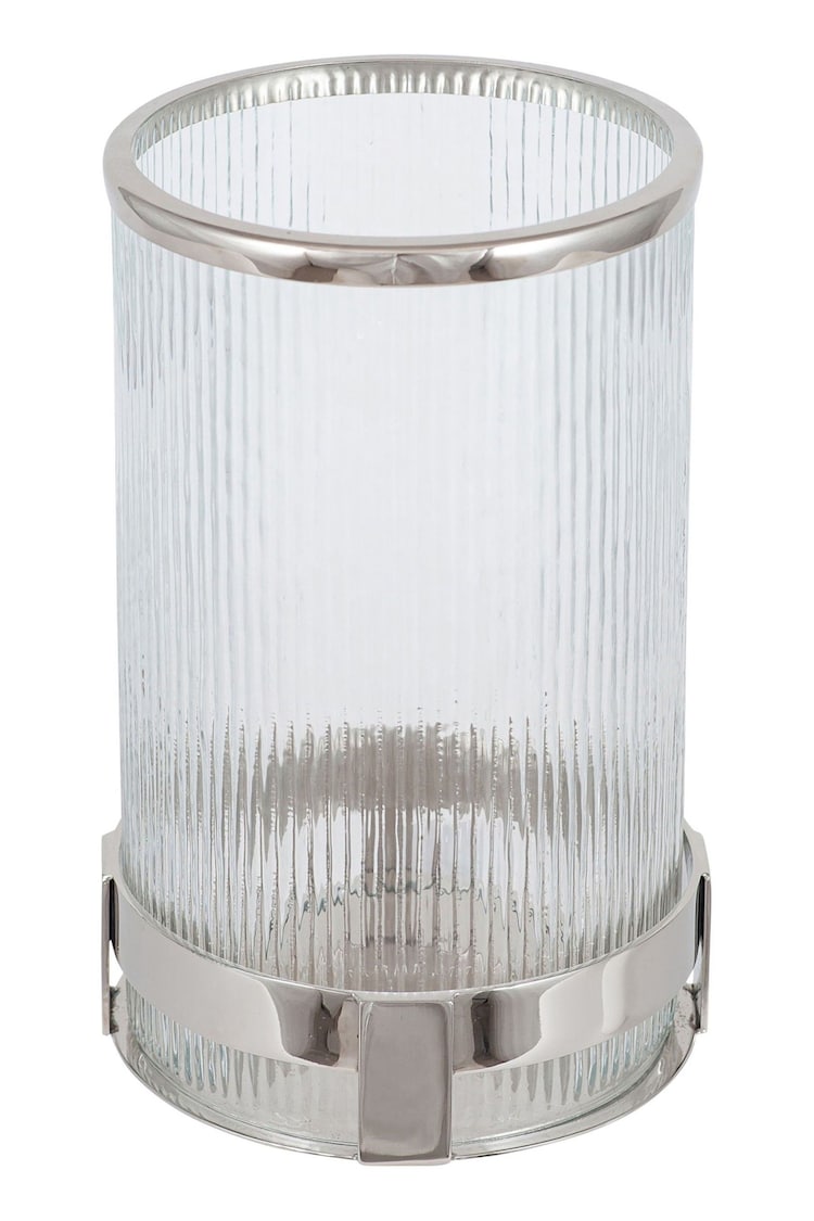 Pacific Silver Tall Metal And Textured Glass Hurricane Candle Holder - Image 3 of 3