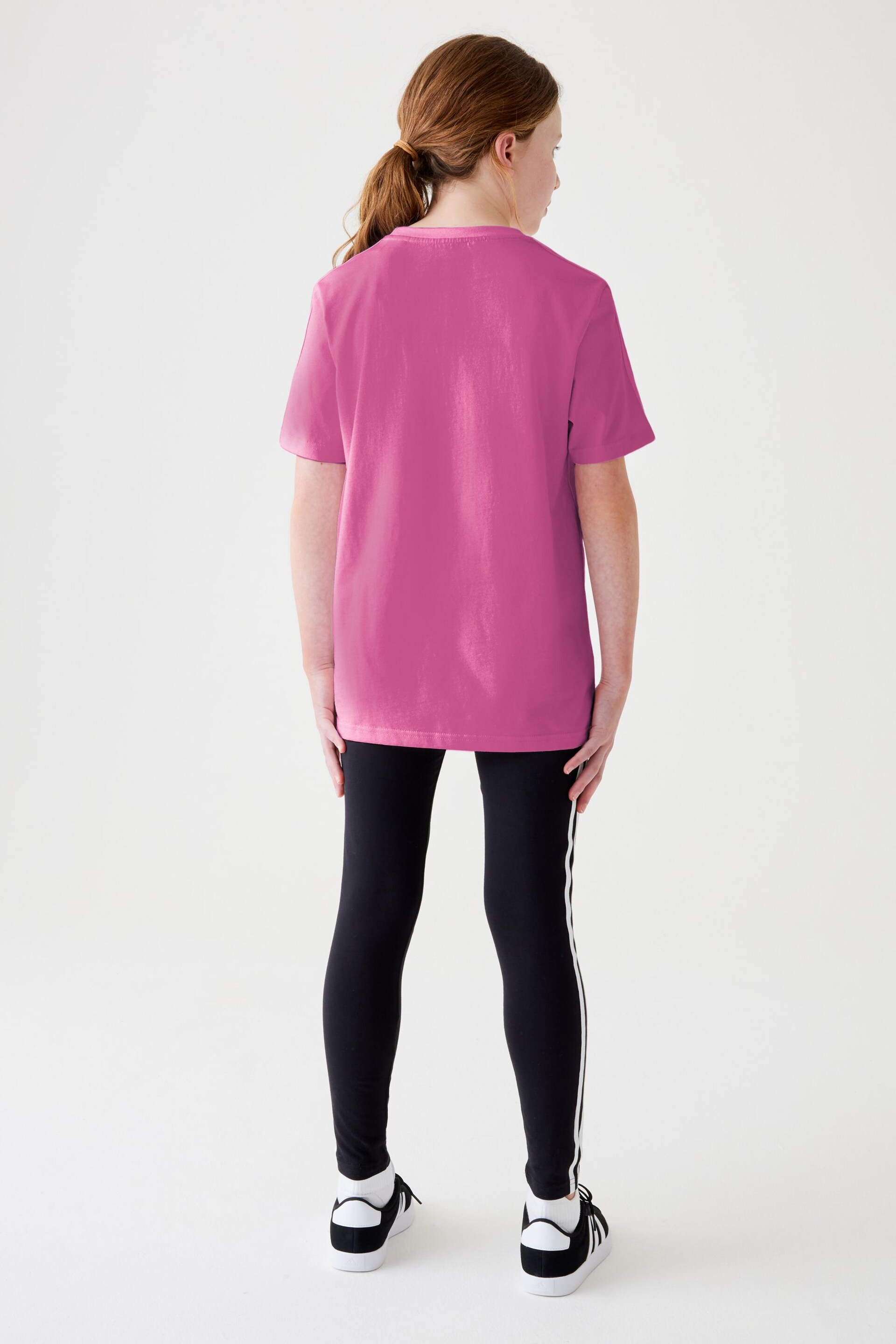 adidas Pink Boyfriend Loose Fit Sportswear Essentials 3-Stripes Cotton T-Shirt - Image 2 of 8