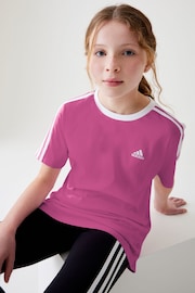 adidas Pink Boyfriend Loose Fit Sportswear Essentials 3-Stripes Cotton T-Shirt - Image 3 of 8