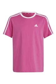 adidas Pink Boyfriend Loose Fit Sportswear Essentials 3-Stripes Cotton T-Shirt - Image 4 of 8