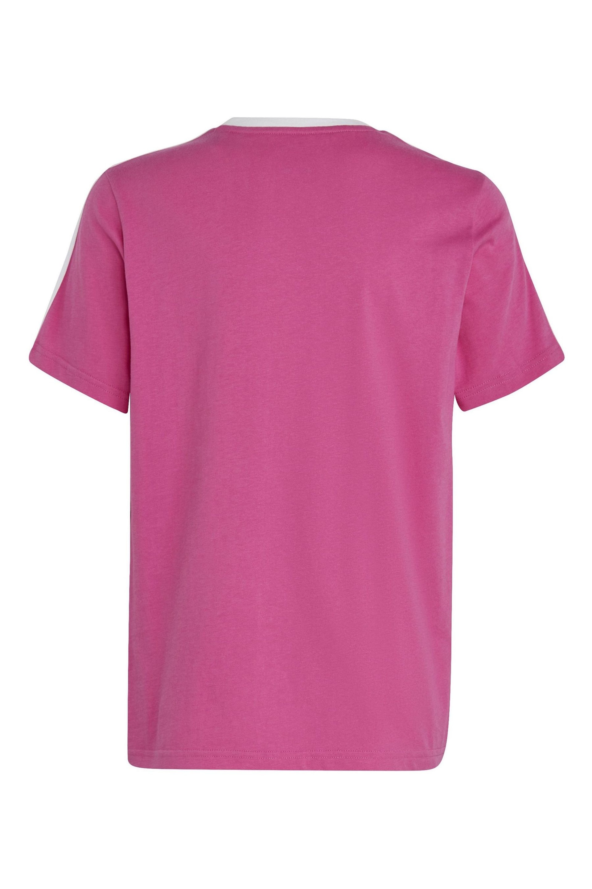 adidas Pink Boyfriend Loose Fit Sportswear Essentials 3-Stripes Cotton T-Shirt - Image 5 of 8