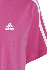 adidas Pink Boyfriend Loose Fit Sportswear Essentials 3-Stripes Cotton T-Shirt - Image 6 of 8