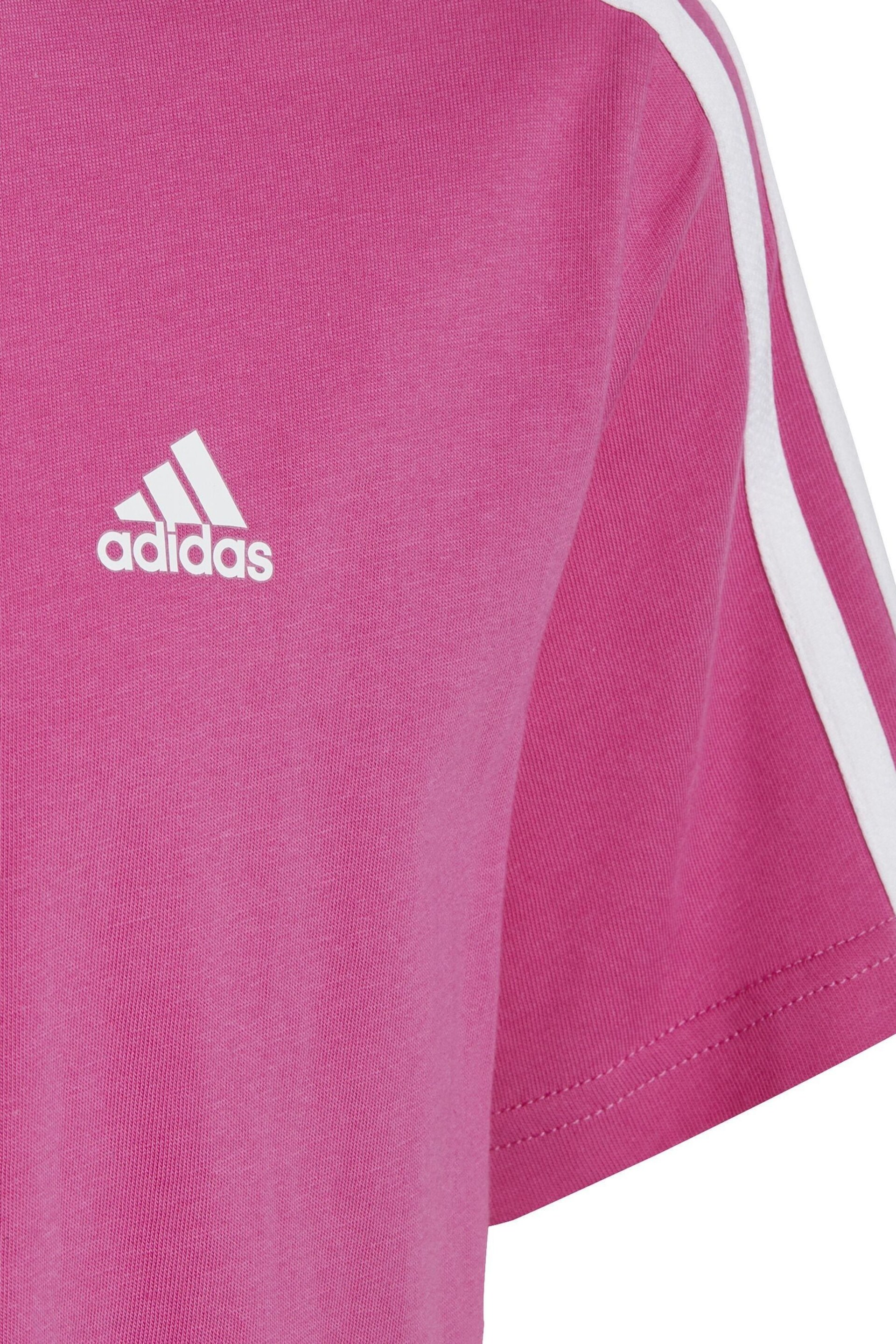 adidas Pink Boyfriend Loose Fit Sportswear Essentials 3-Stripes Cotton T-Shirt - Image 6 of 8