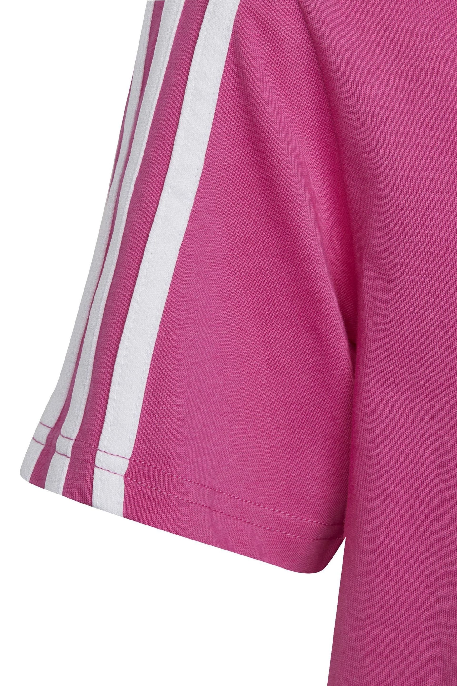 adidas Pink Boyfriend Loose Fit Sportswear Essentials 3-Stripes Cotton T-Shirt - Image 7 of 8