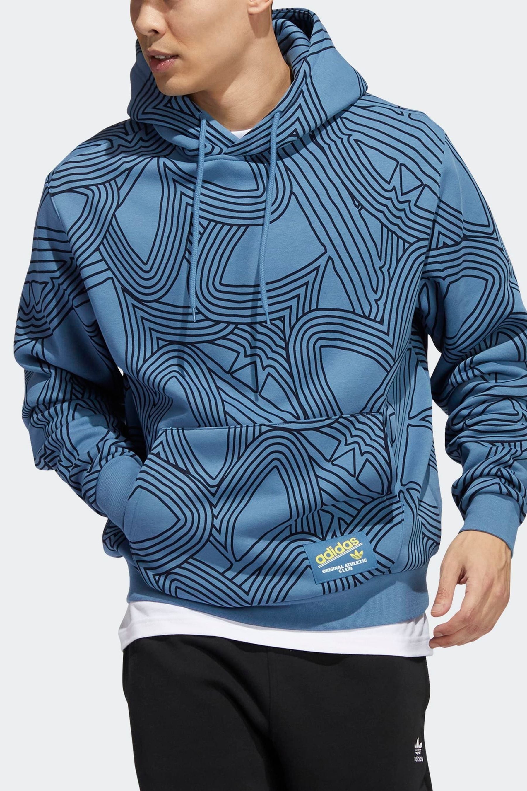 Buy adidas Originals Blue Athletic Club Allover Print Hoodie from Next USA