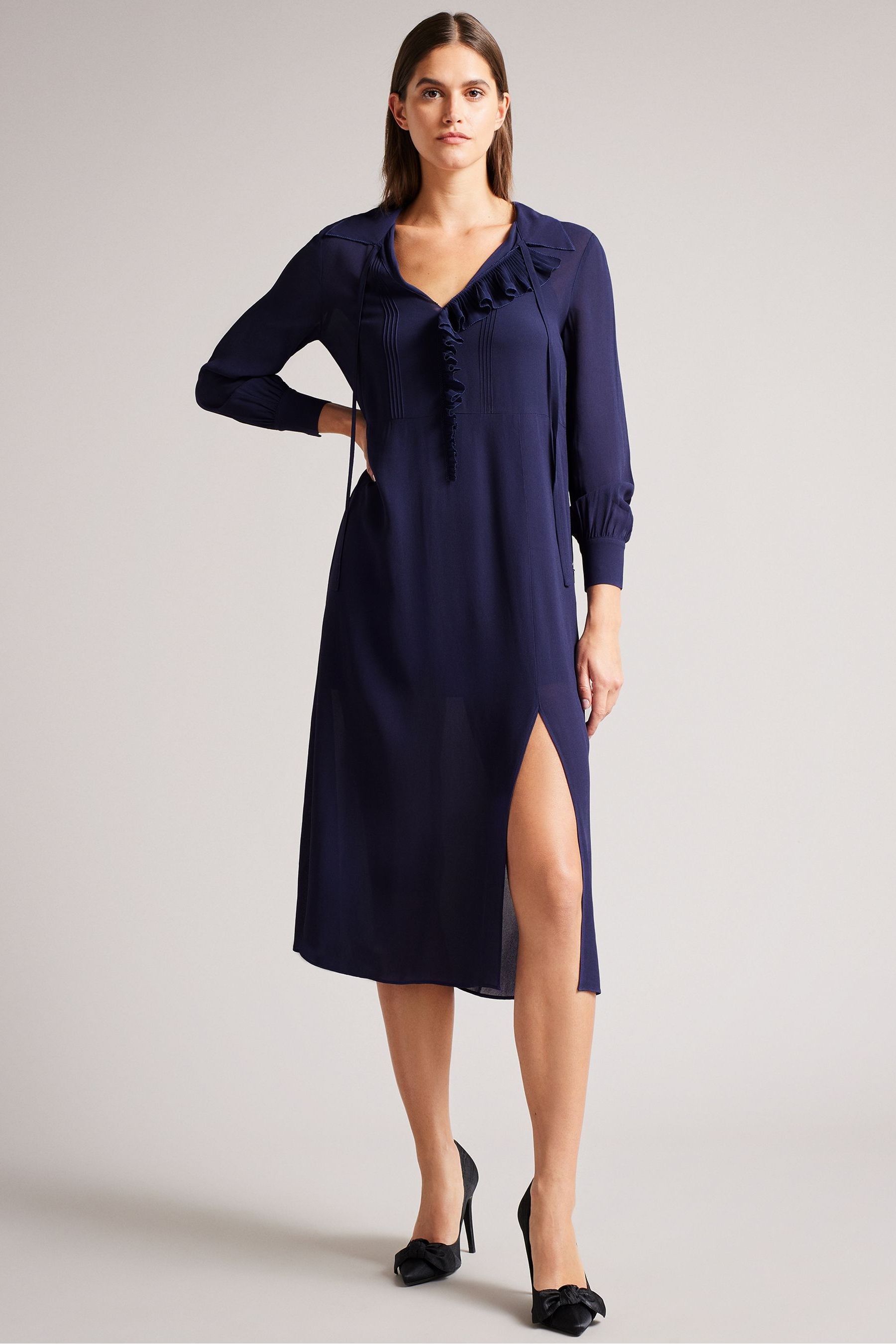 Buy Ted Baker Blue Asymmetric Ruffle Midi Skirt Dress from Next Luxembourg