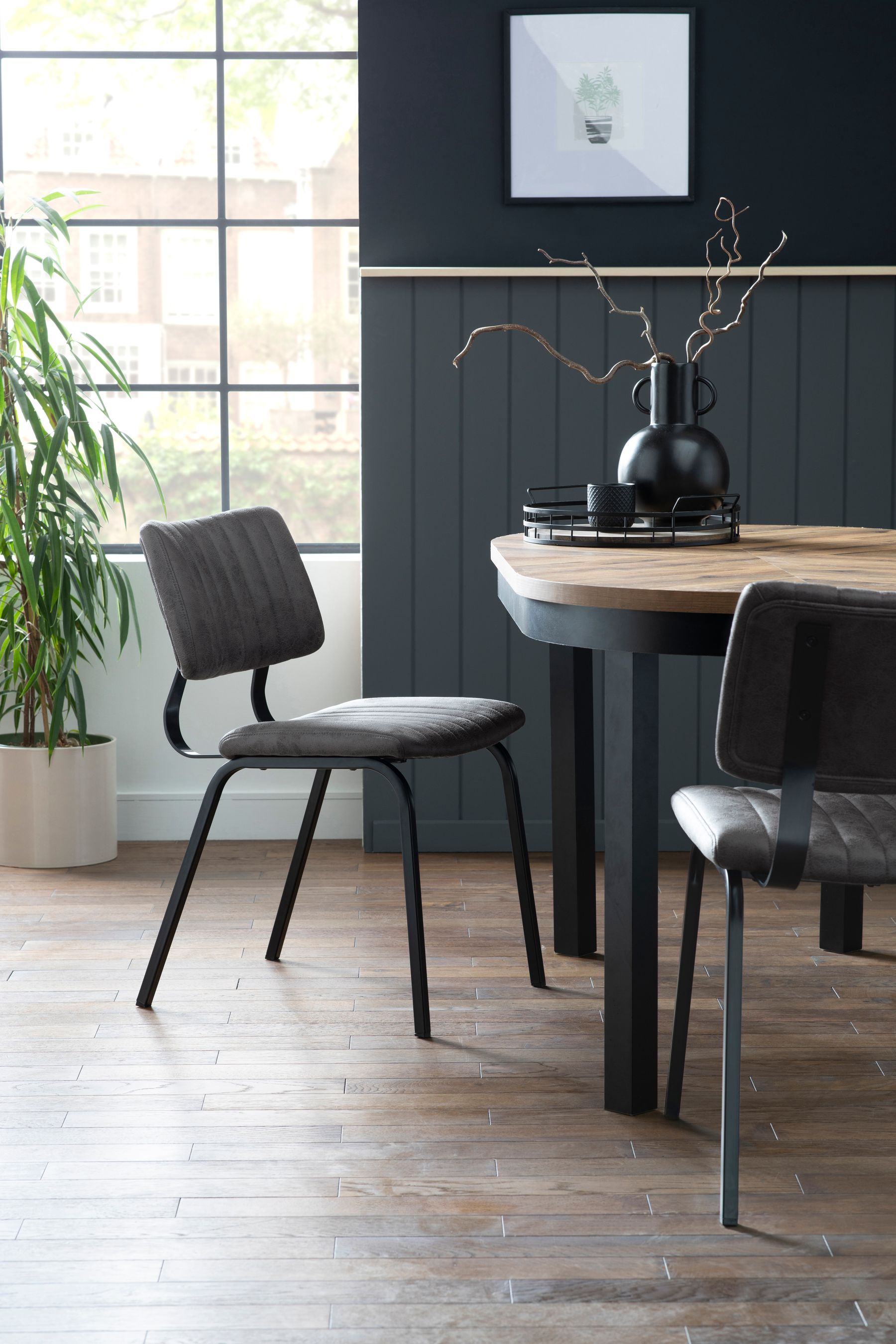 Buy Set of 2 Monza Faux Leather Dark Grey Aiden Black Leg Dining Chairs from the Next UK online shop