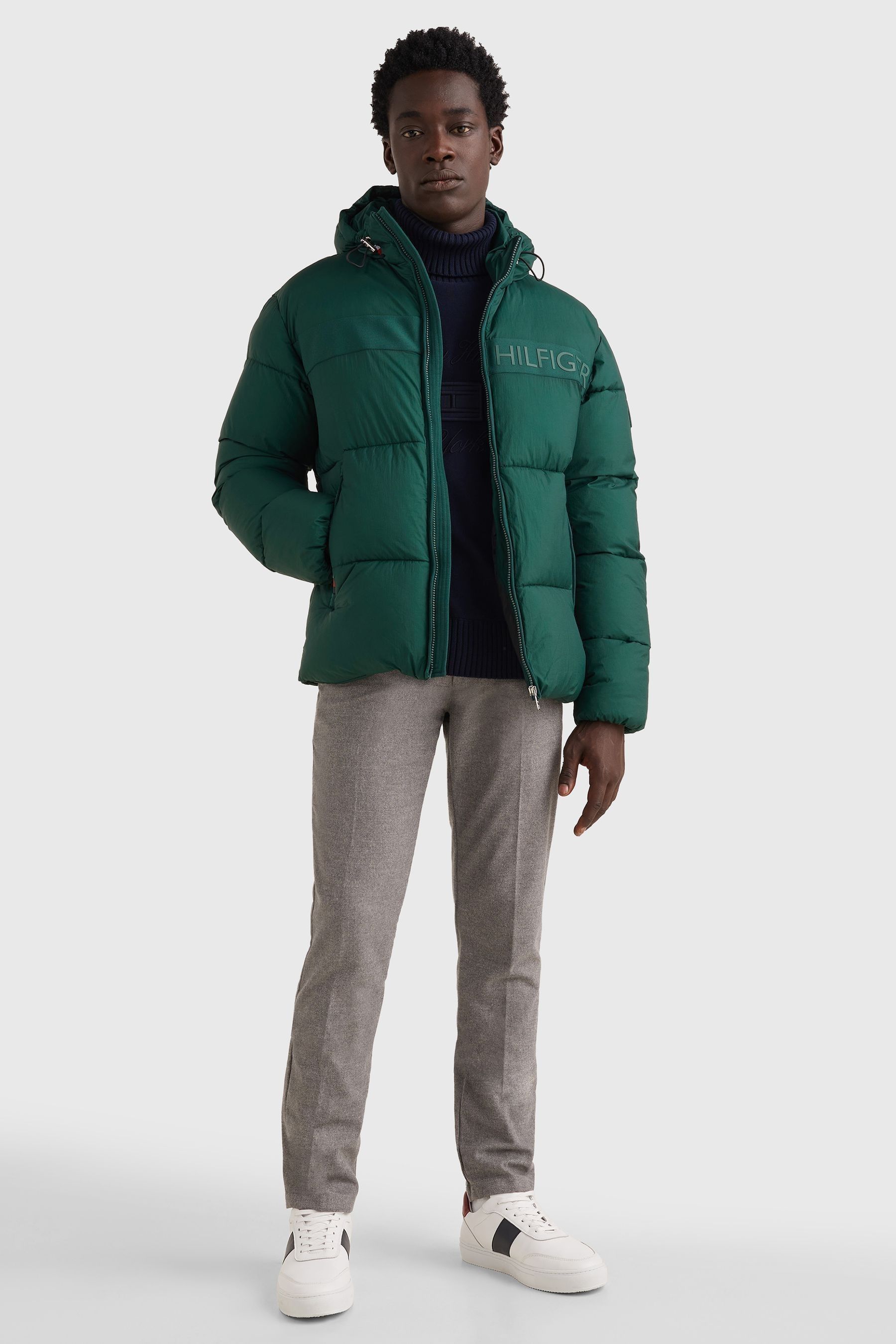 Tommy hilfiger green puffer jacket hot sale