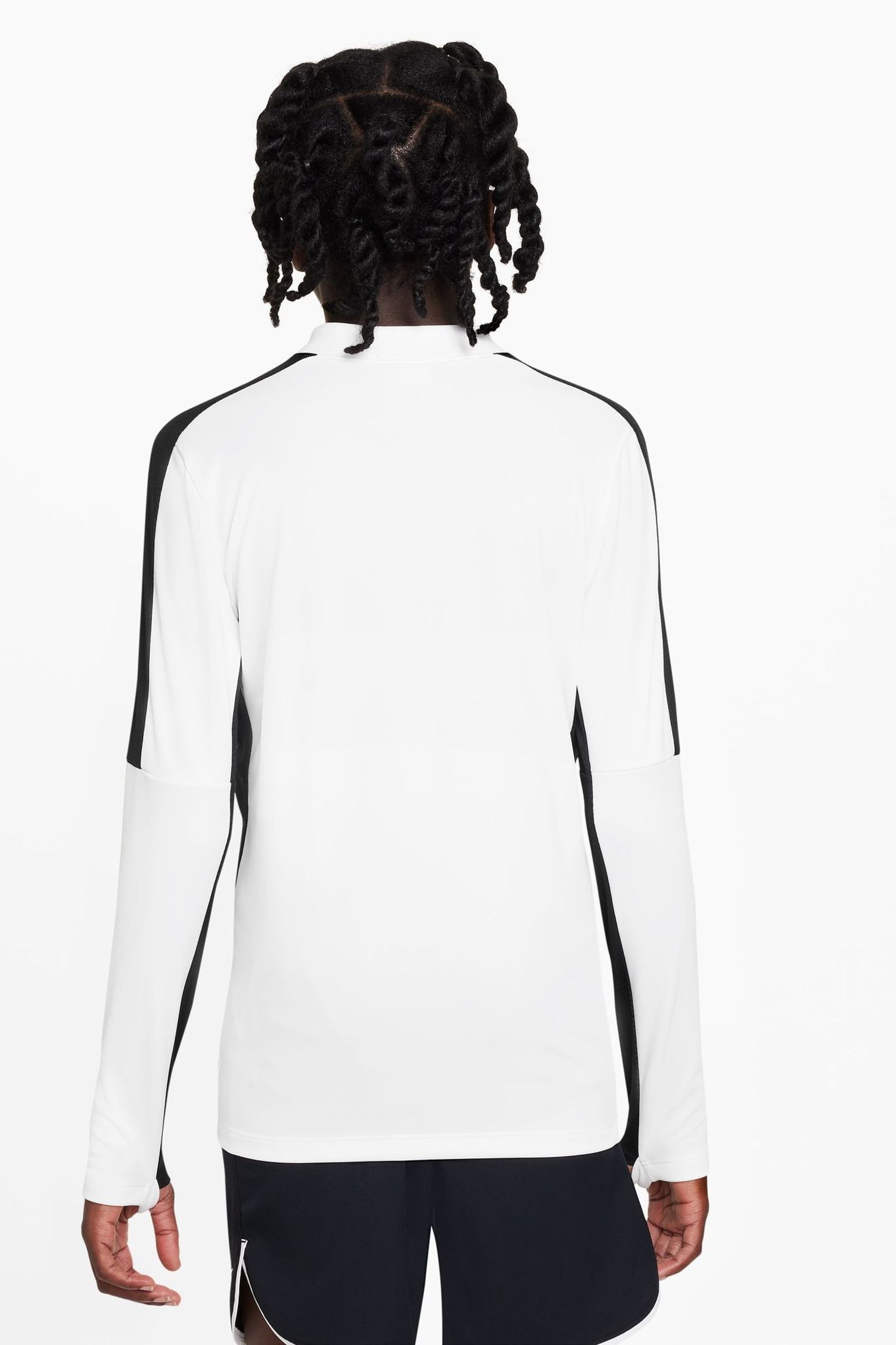 Nike football academy half zip sweat in white with black side stripe best sale