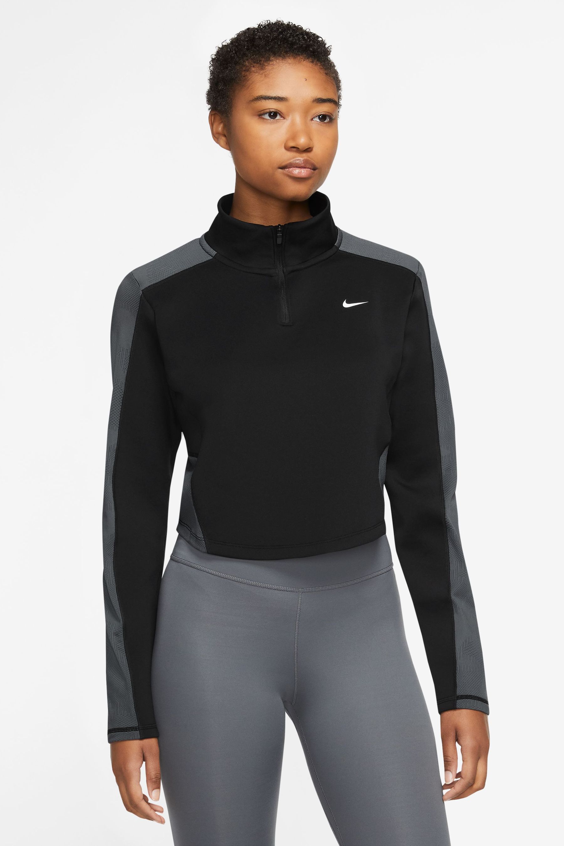 Buy Nike Black Dri FIT Femme Half Zip Long Sleeve Top from Next Luxembourg
