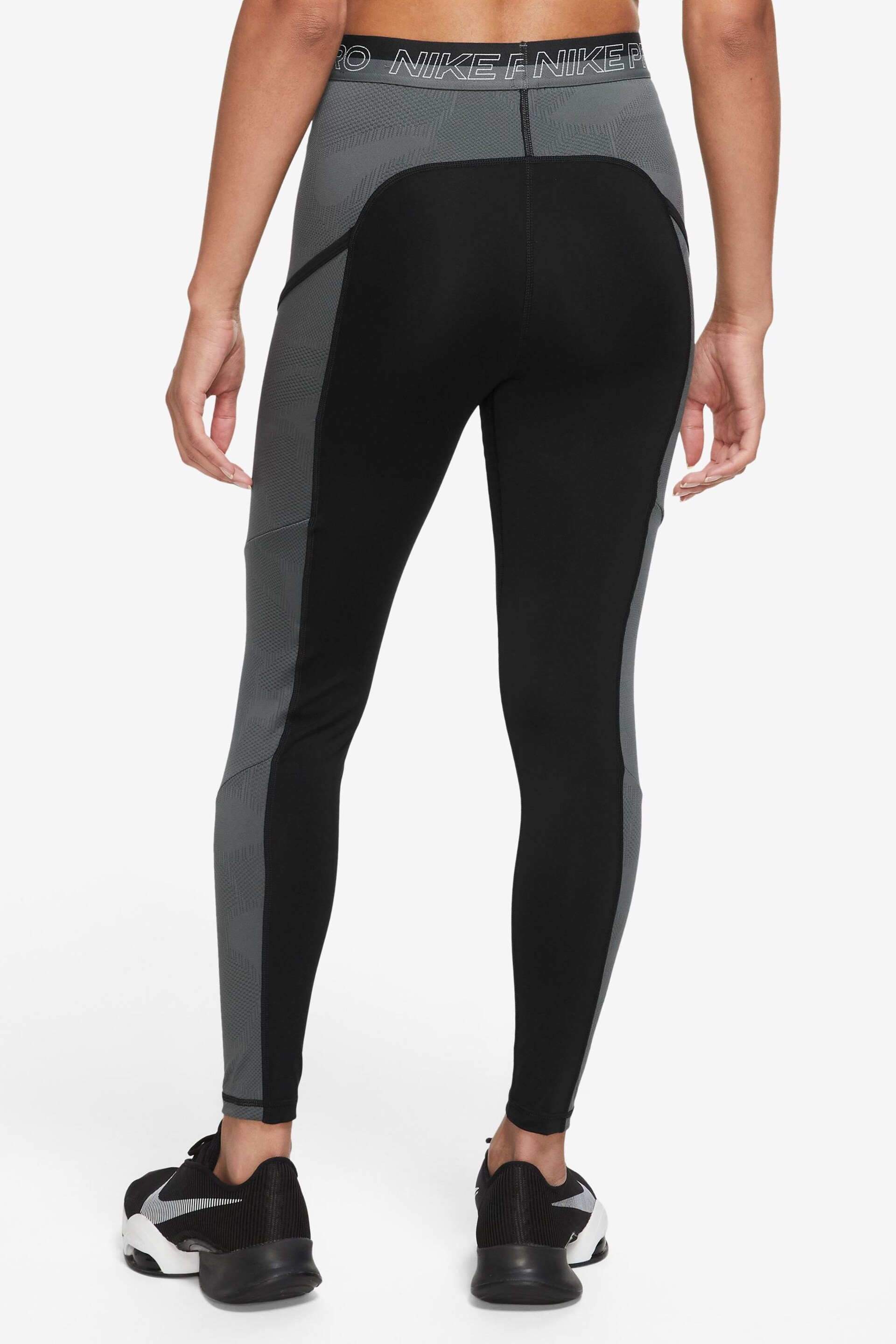 Nike Black/Grey Pro DriFIT High Waisted 7/8 Leggings - Image 2 of 3