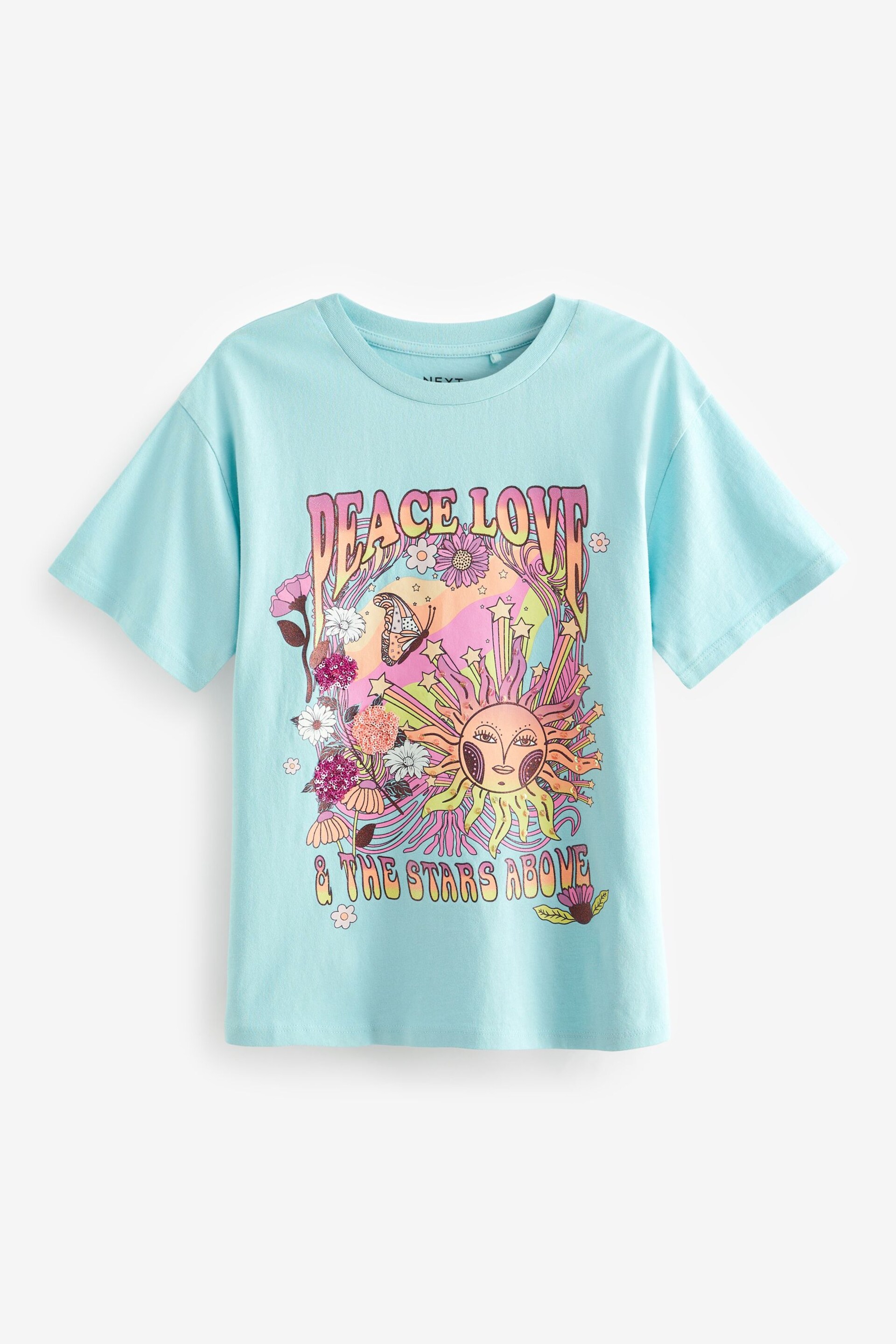 Blue/Pink Oversized Embellished Graphic T-Shirt (3-16yrs) - Image 4 of 6