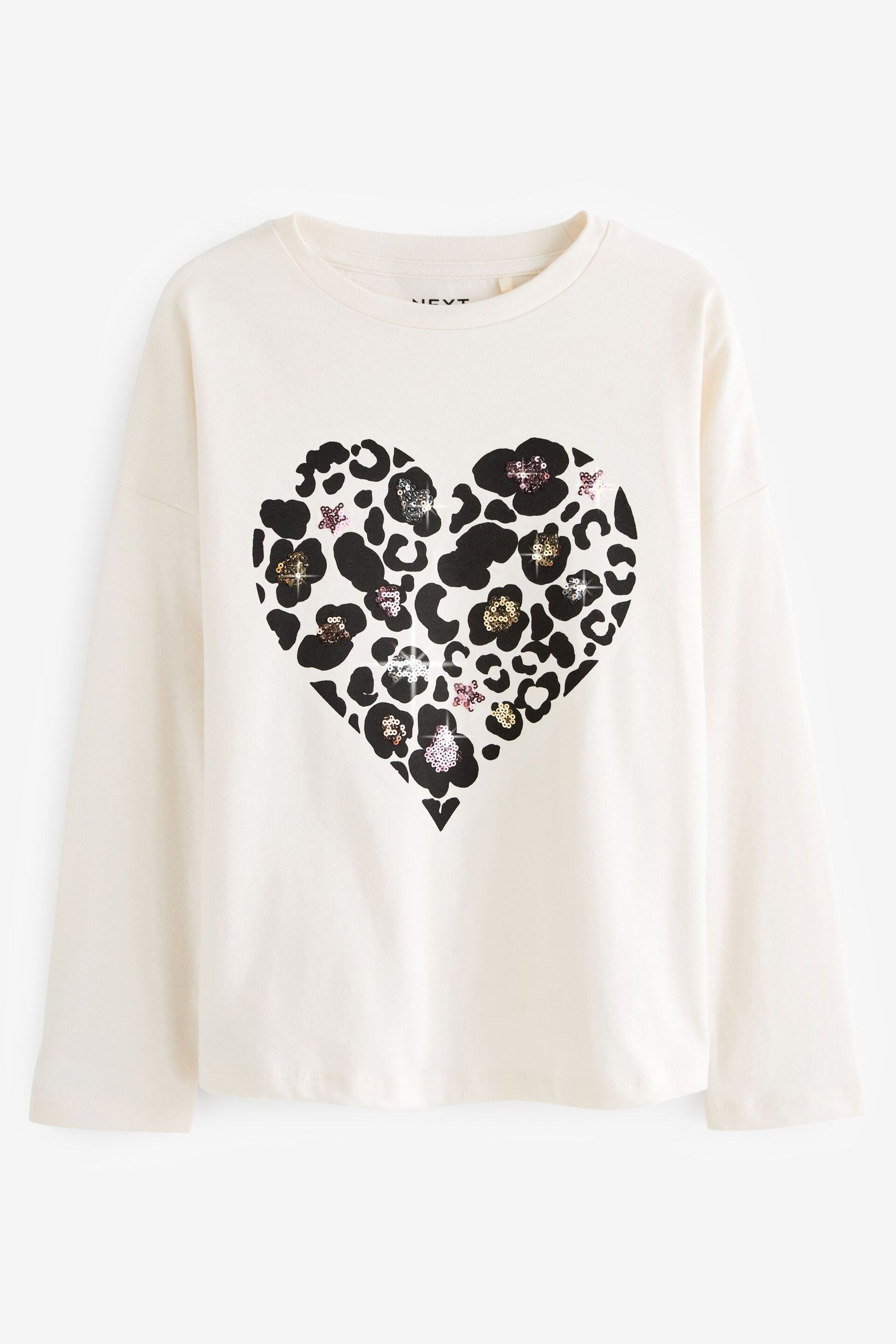 Ecru White Long Sleeve Sequin Heart T-Shirt (3-16yrs) - Image 5 of 7