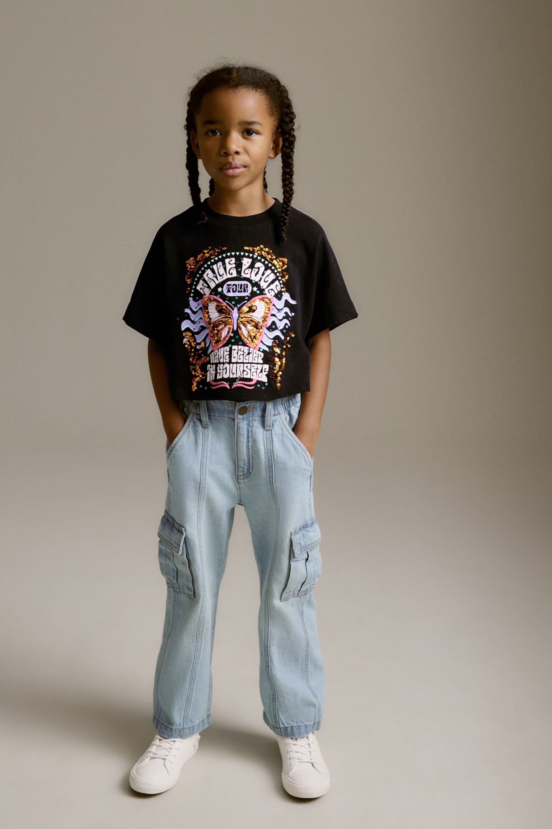 Black Sequin Butterfly Festival Boxy T-Shirt (3-16yrs) - Image 2 of 7