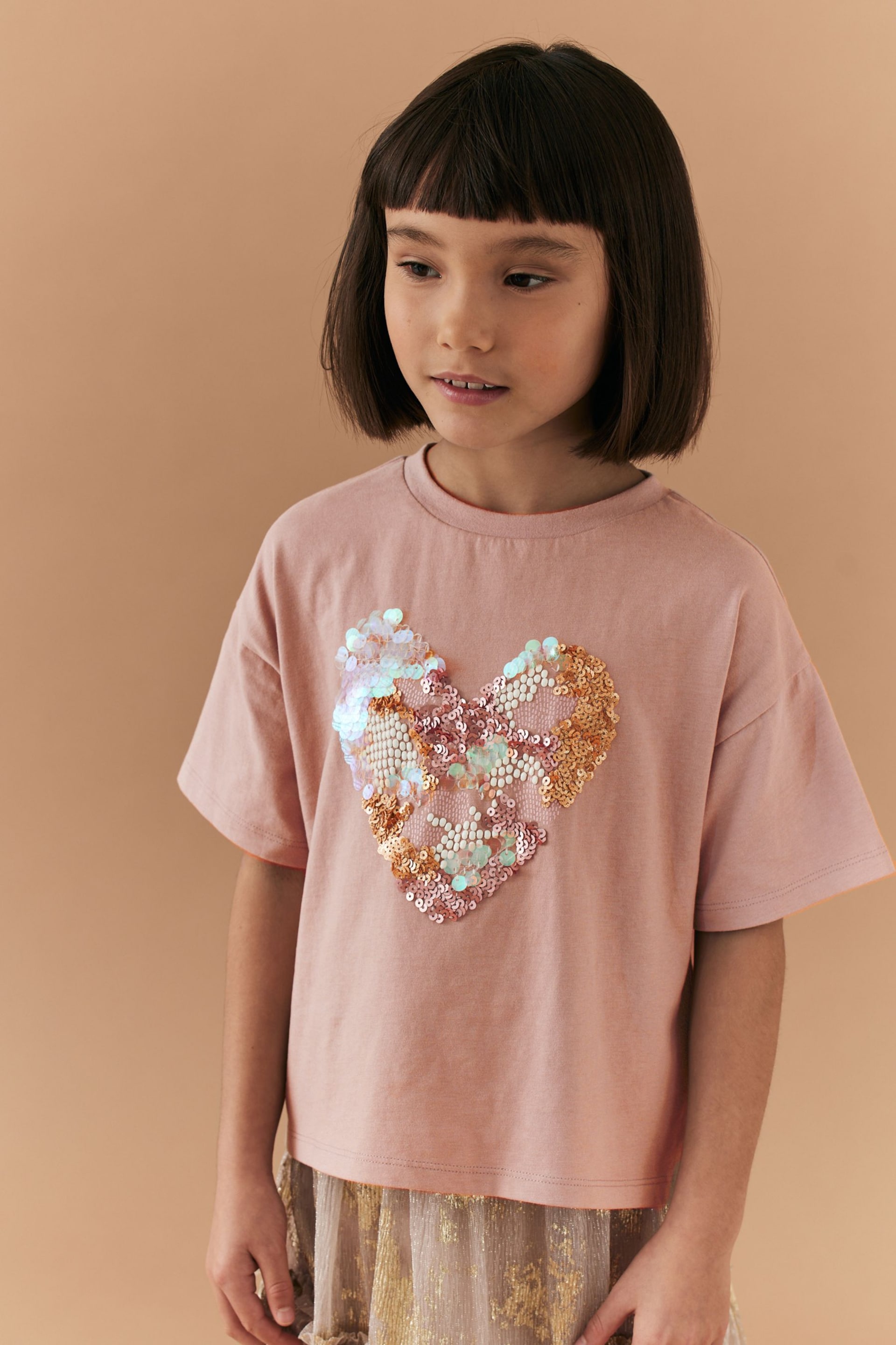 Pink Heart Sequin T-Shirt (3-16yrs) - Image 1 of 7