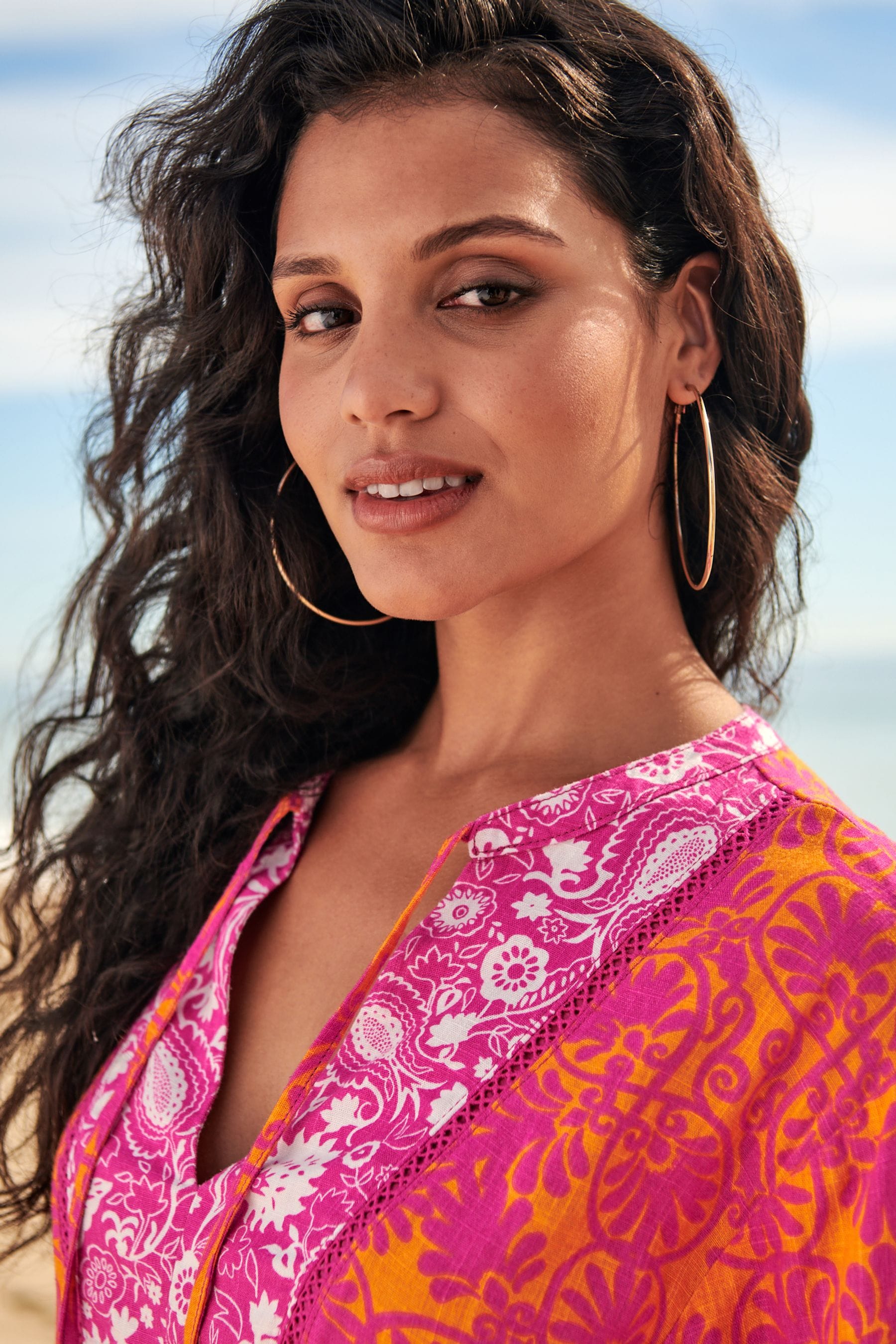 Buy Pink Orange Splice Print Kaftan Dress With Linen from Next Luxembourg