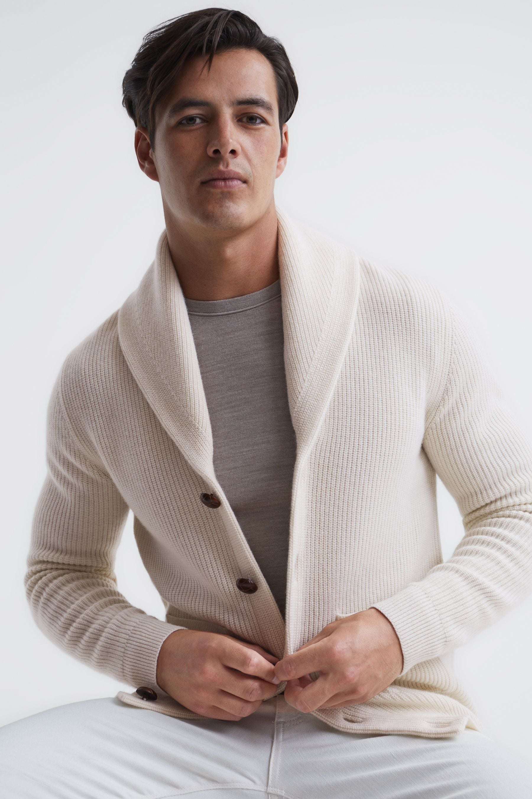 Buy Reiss Ecru King Shawl Collar Cashmere Cardigan from the Next UK online shop