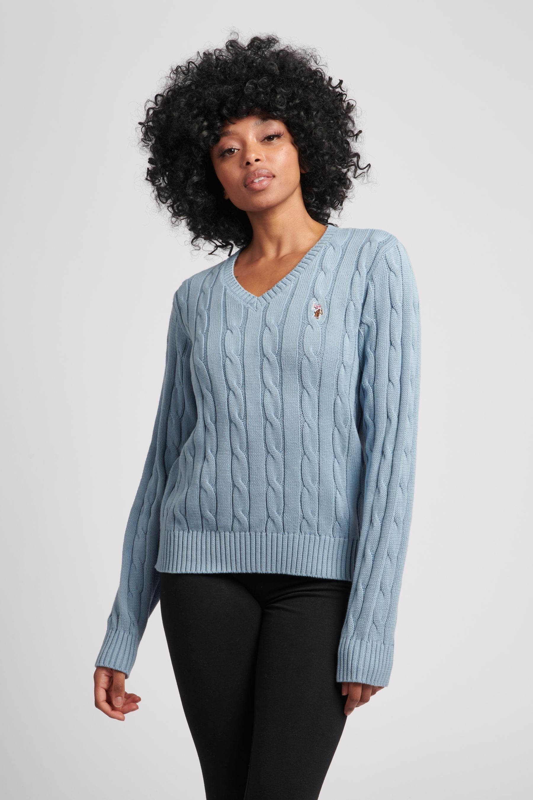 Buy U.S. Polo Assn. Womens V Neck Cable Jumper from Next Luxembourg