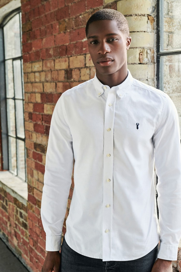 White Regular Fit Long Sleeve Oxford Shirt - Image 1 of 8