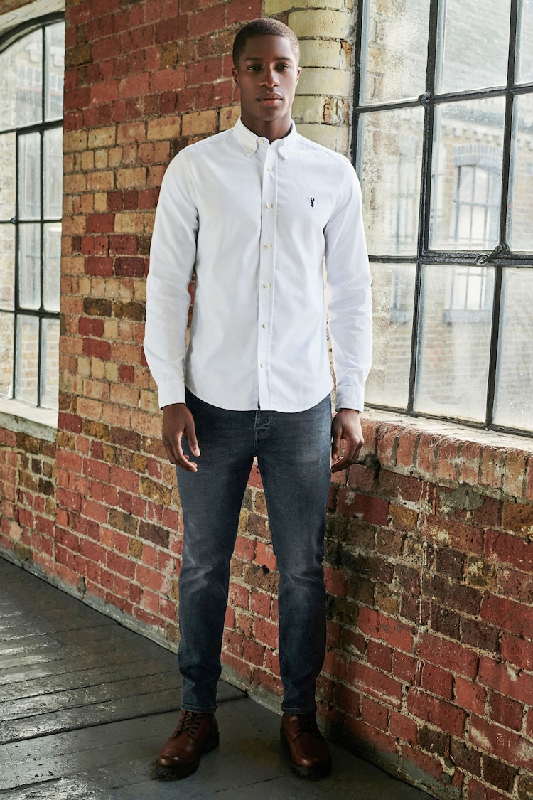 White Regular Fit Long Sleeve Oxford Shirt - Image 2 of 8