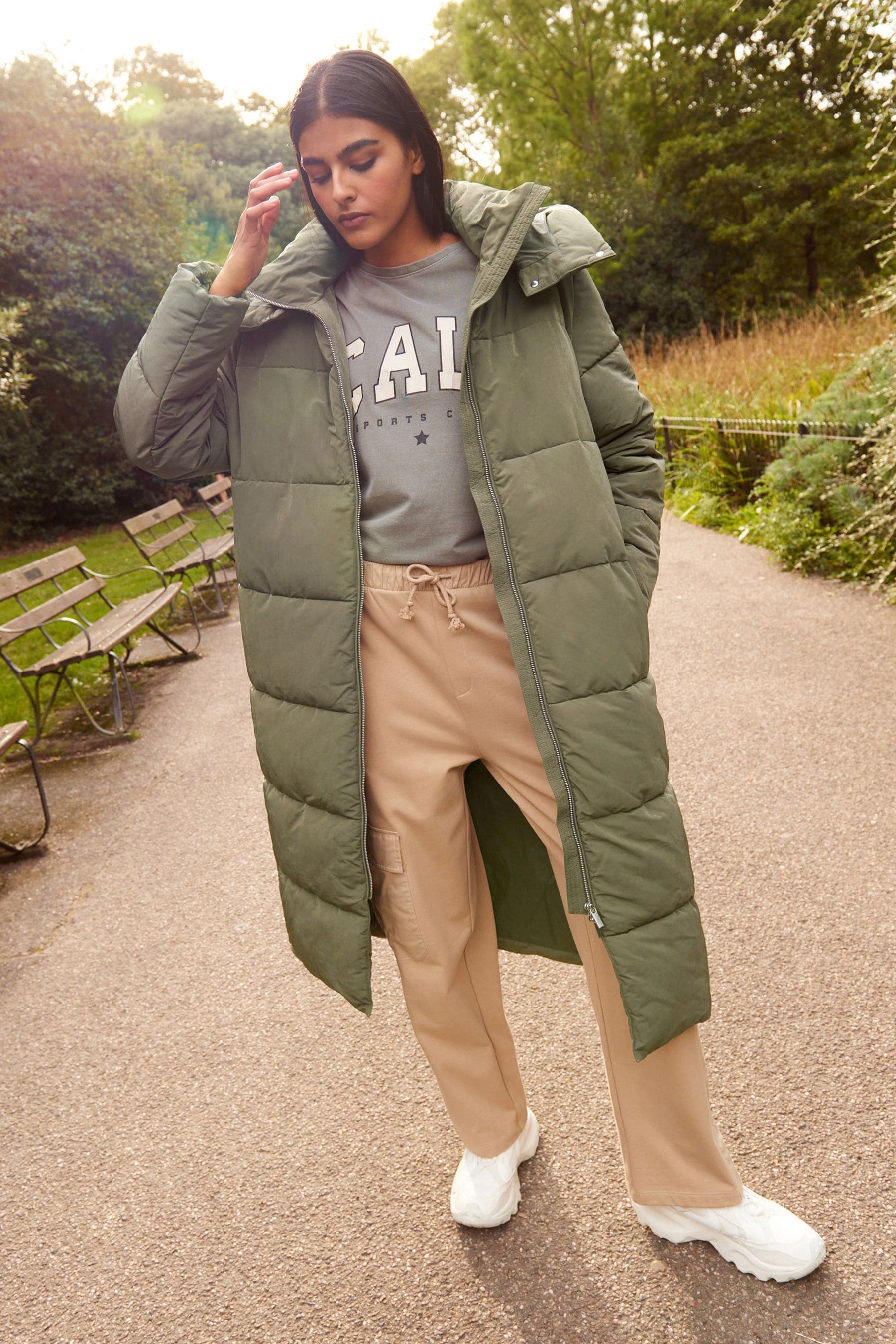 Green padded coat outlet