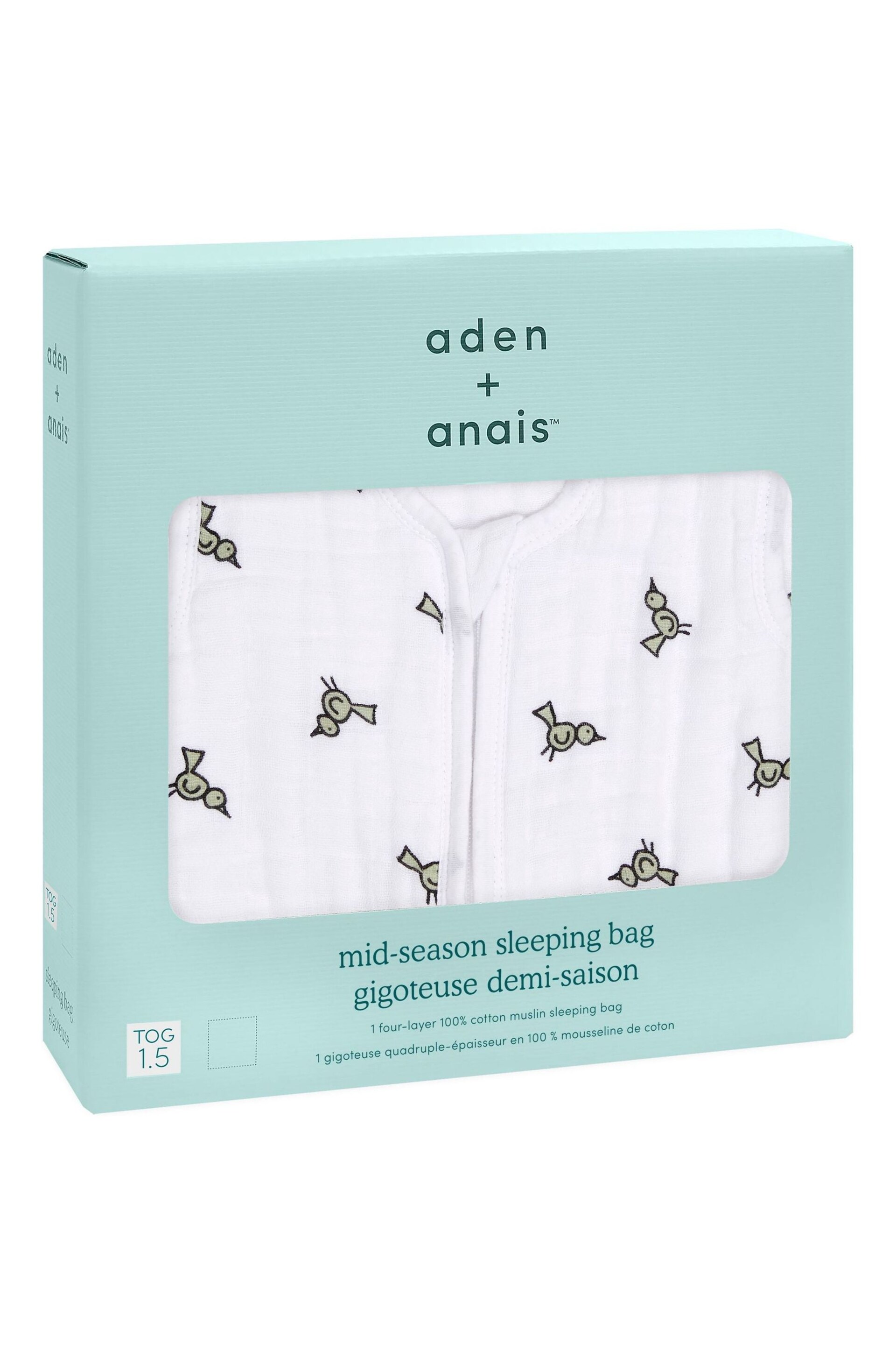 aden + anais White Muslin Multi-Layer Mid-Season Sleeping Bag 1.5 TOG Jungle Jam - Image 2 of 5