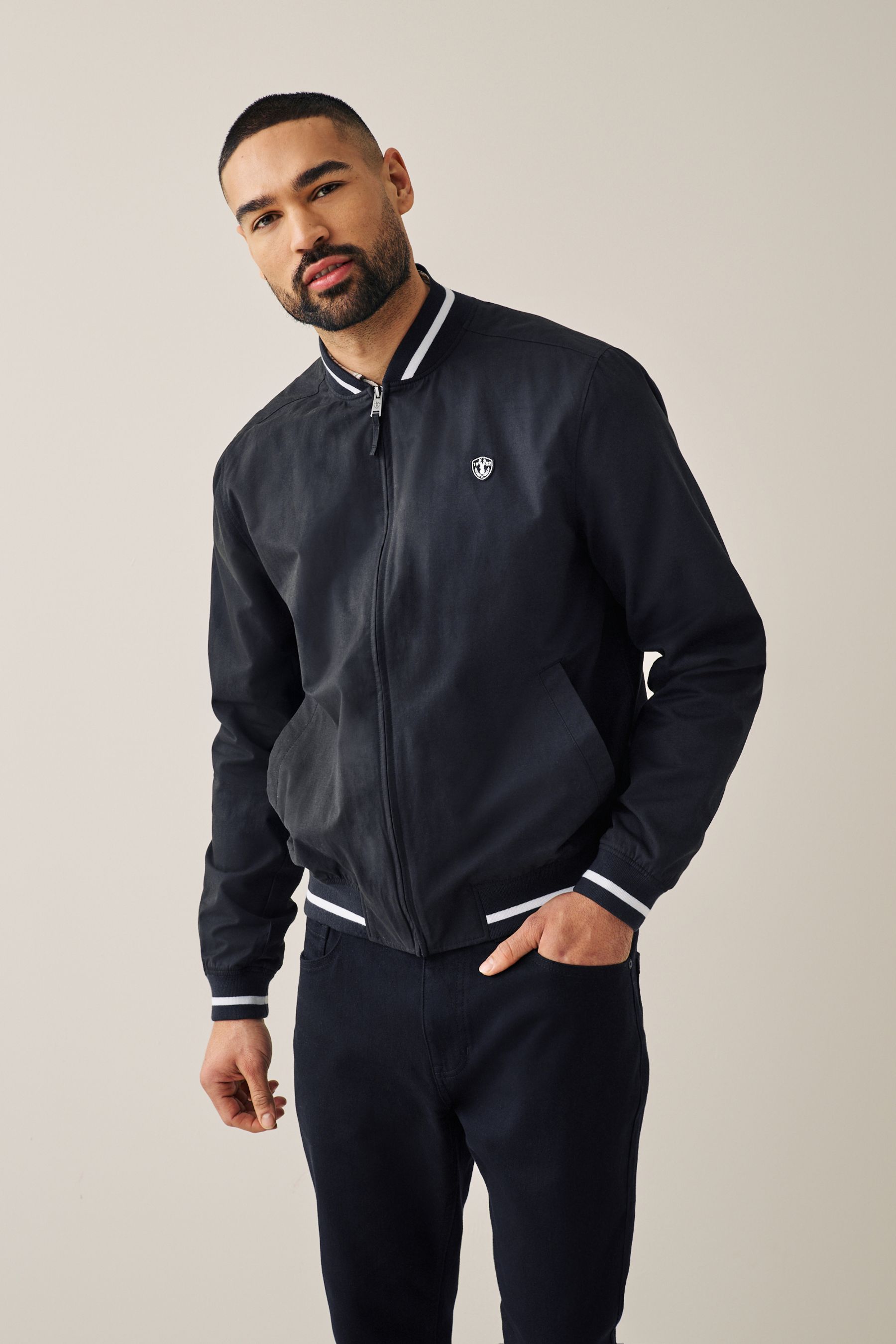 Tipped bomber jacket store