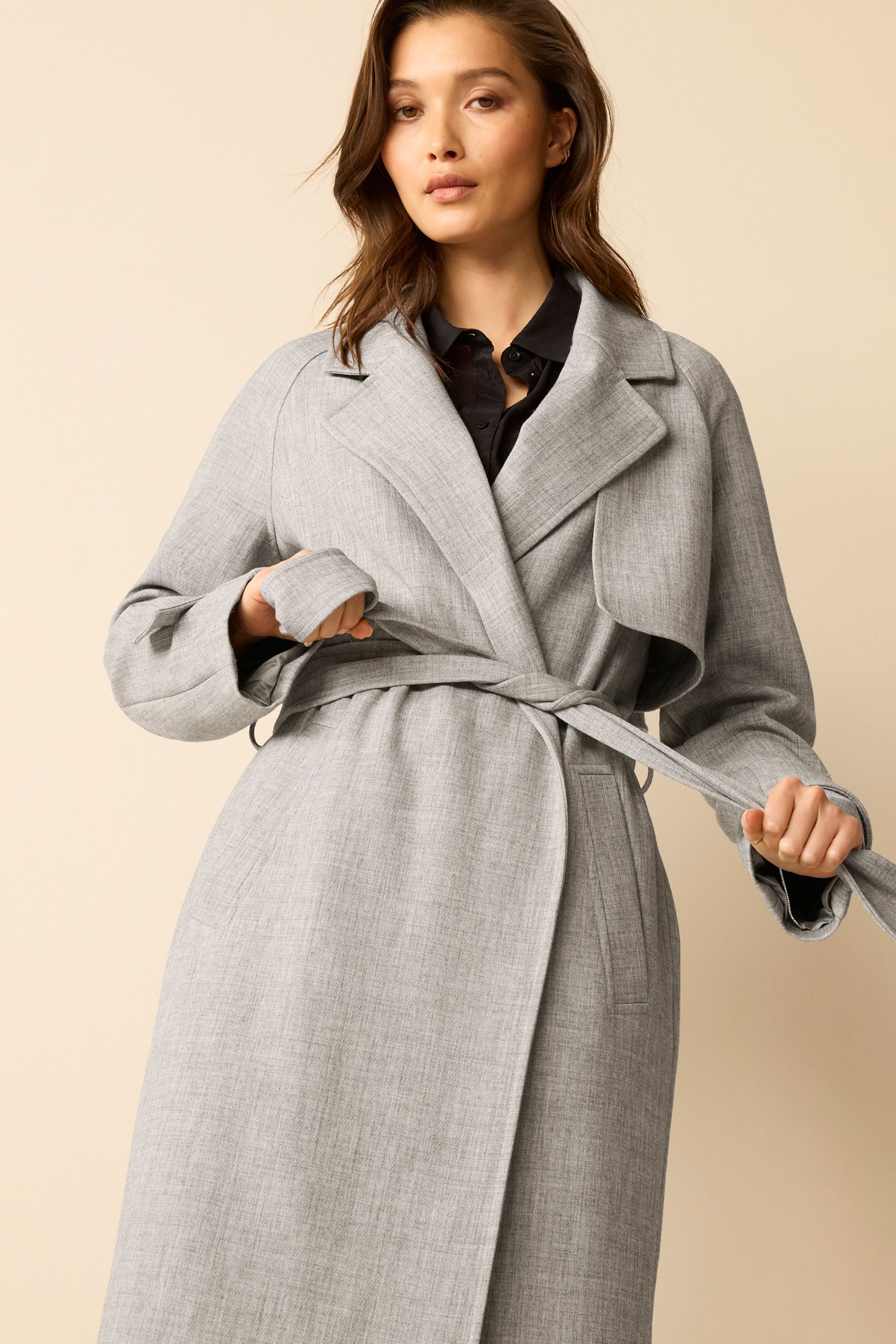 Buy Grey Relaxed Crepe Double Breasted Trench Coat from Next Luxembourg