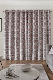 Blush Pink Collection Luxe Heavyweight Geometric Cut Velvet Lined Eyelet Curtains - Image 2 of 6